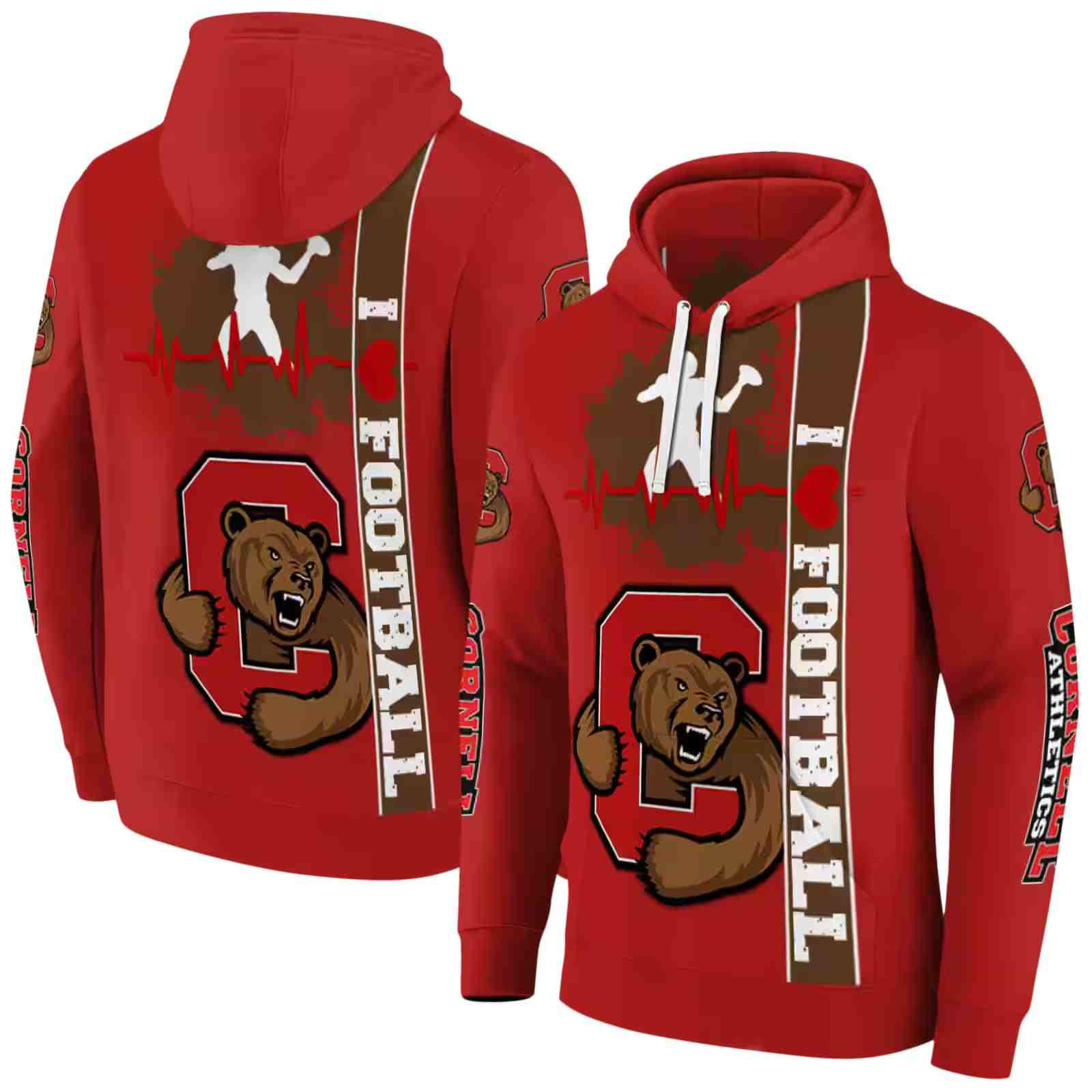 cornell big red football heartbeat red hoodie fashion forward