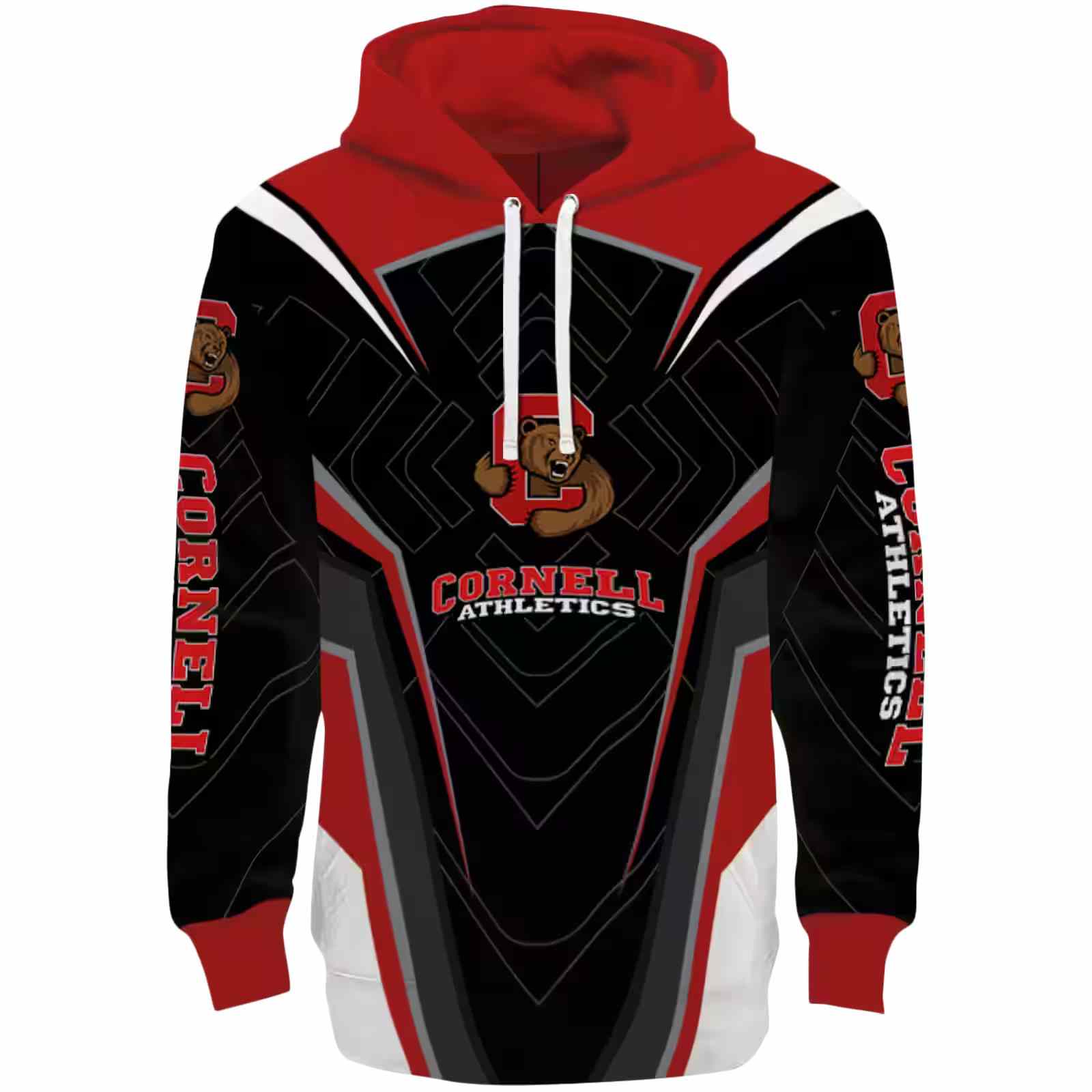 Cornell Big Red Futuristic Pattern Red Black Hoodie