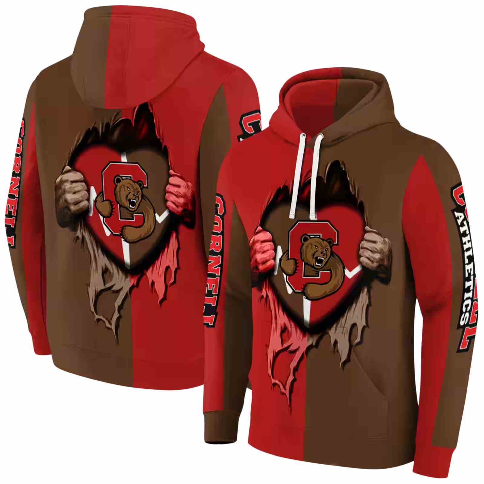 cornell big red heartbeat graphic red hoodie fashion forward