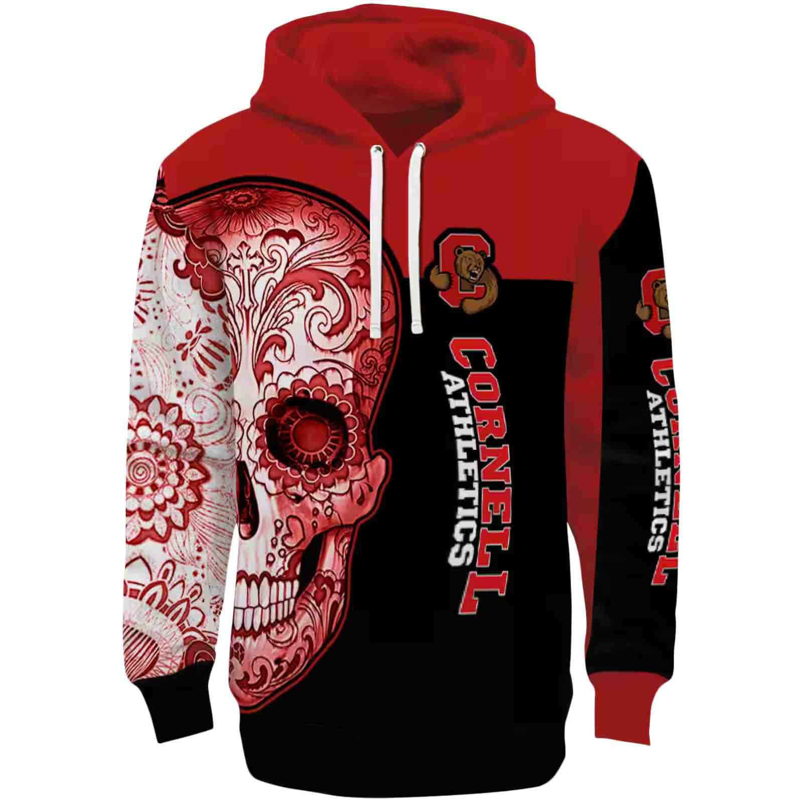 Cornell Big Red Sugar Skull Red Black Hoodie