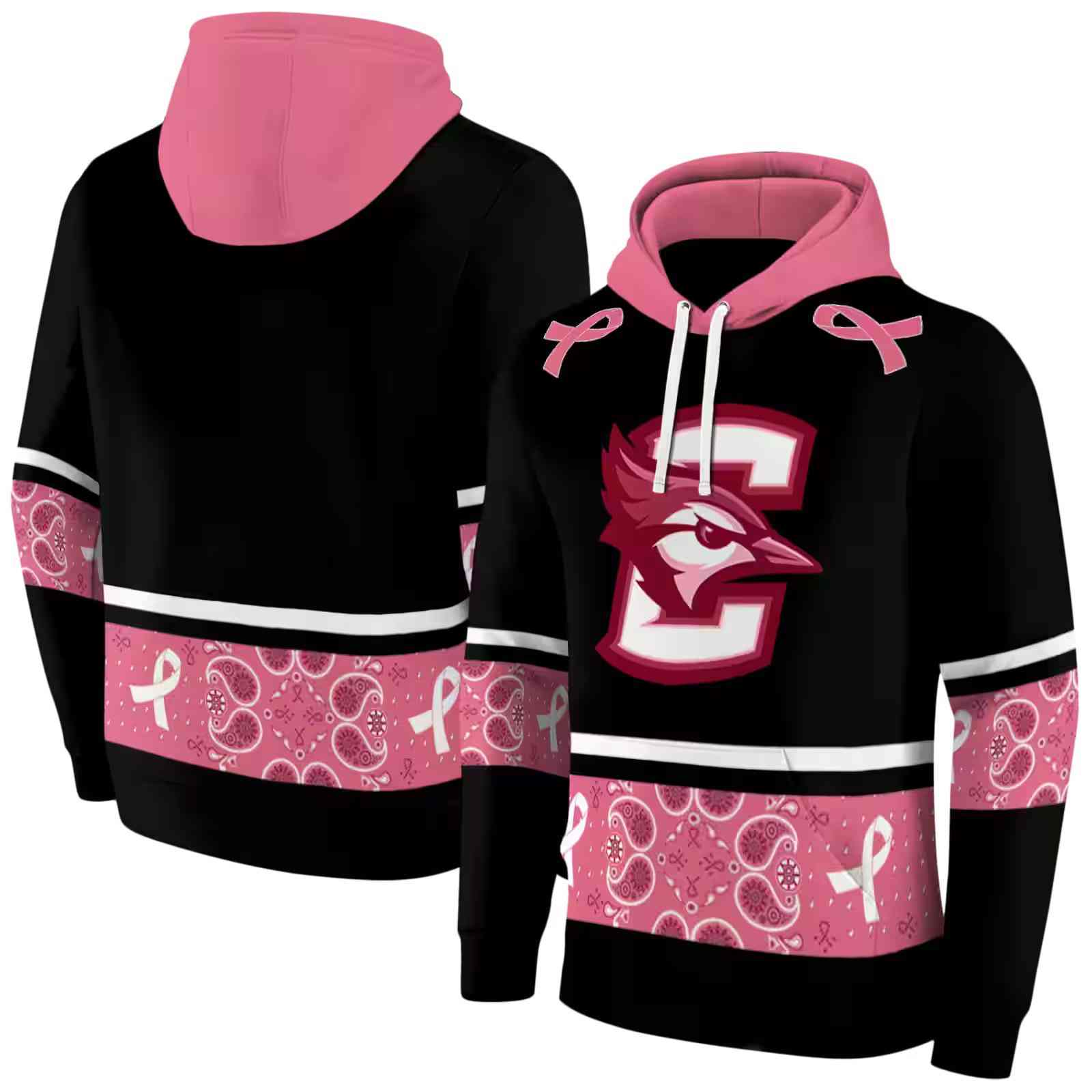 creighton bluejays awareness ribbon black pink hoodie fashion forward