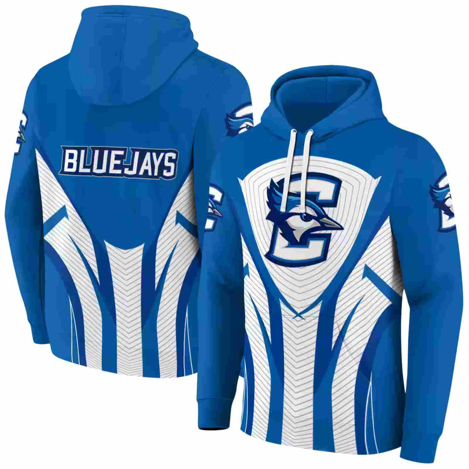 creighton bluejays concentric lines blue black hoodie fashion forward