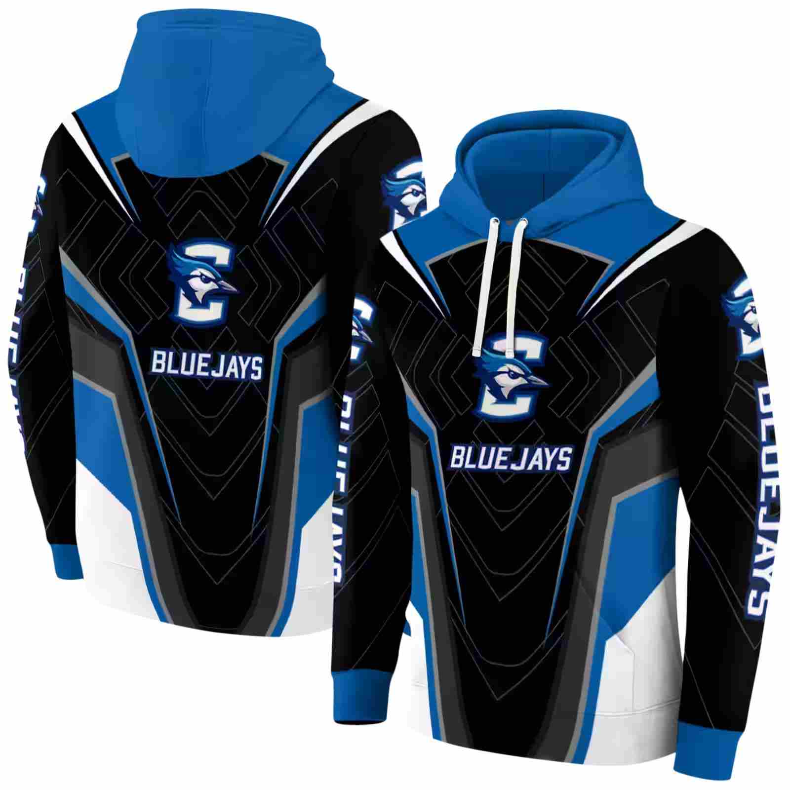 creighton bluejays futuristic pattern blue black hoodie fashion forward