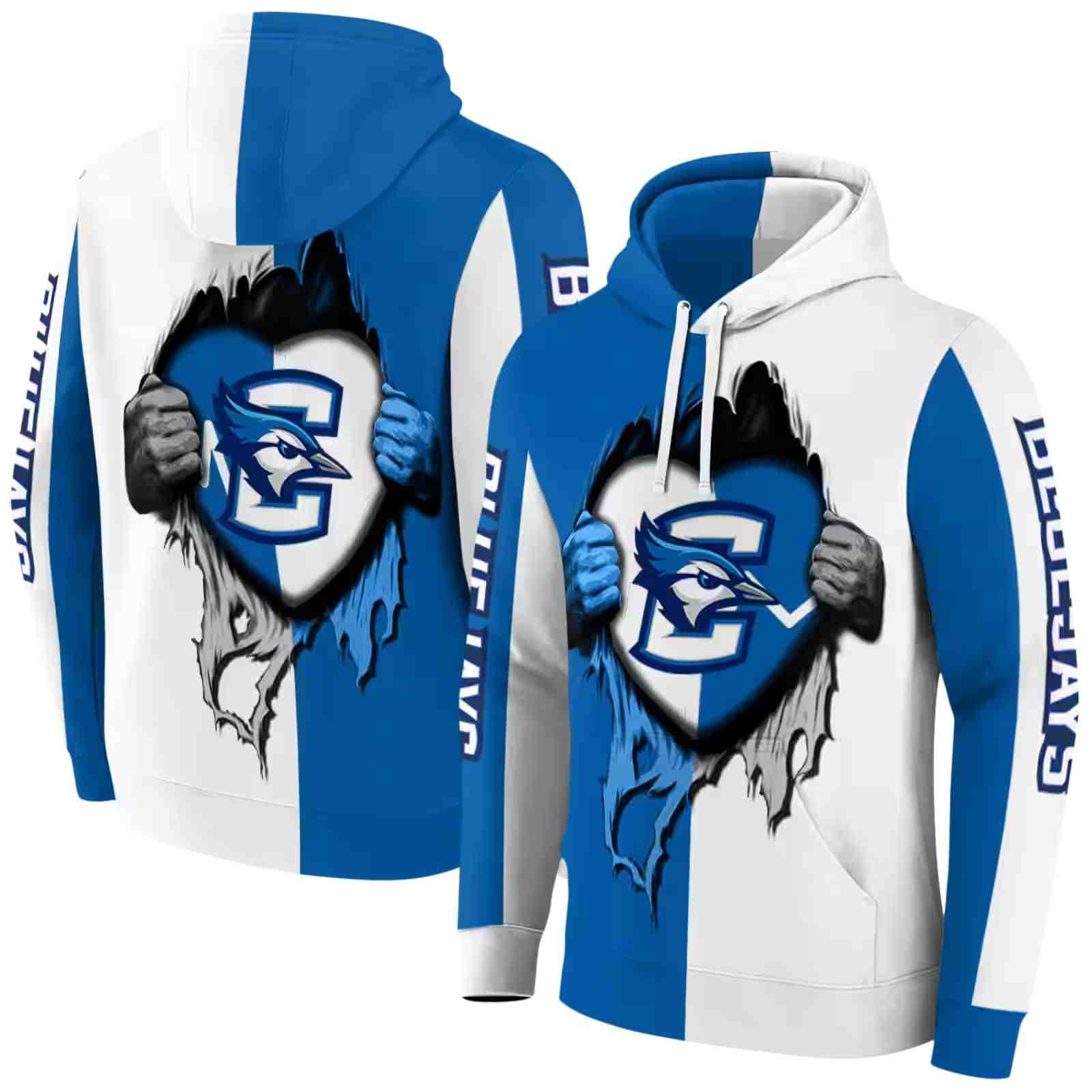 creighton bluejays heartbeat graphic blue hoodie fashion forward