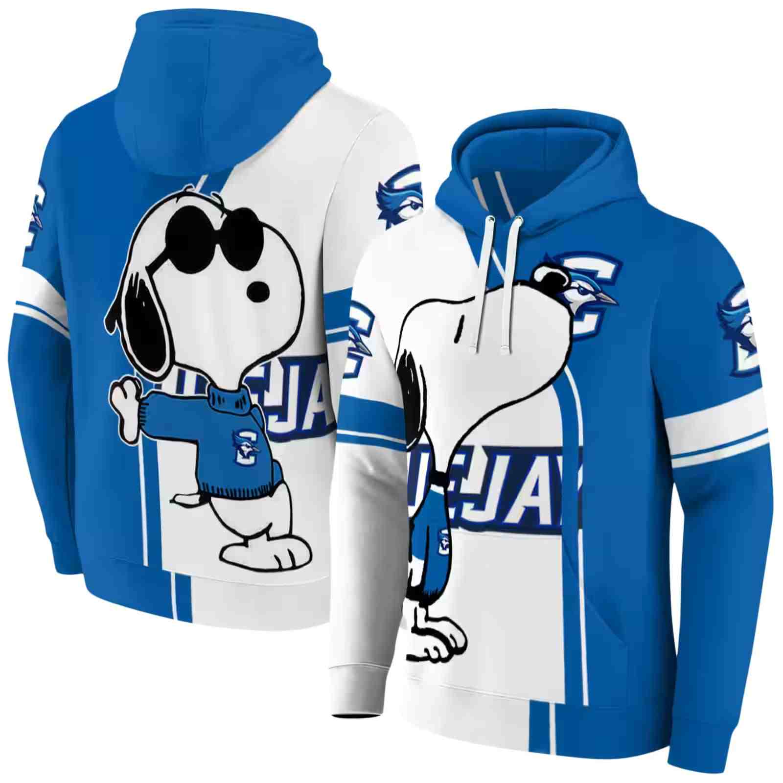 creighton bluejays playful snoopy blue hoodie fashion forward