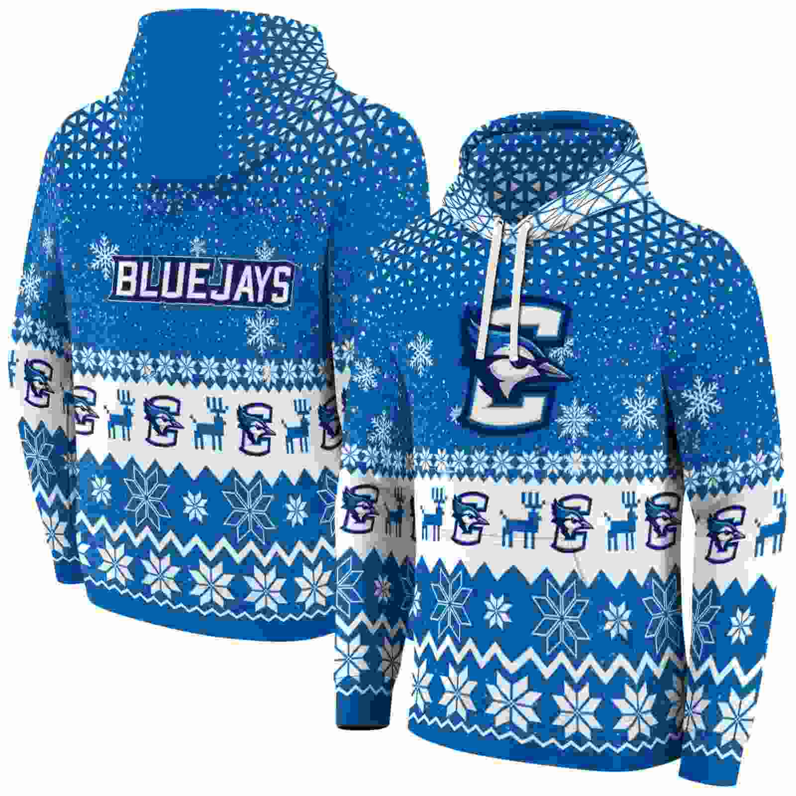 creighton bluejays reindeer motif blue hoodie fashion forward