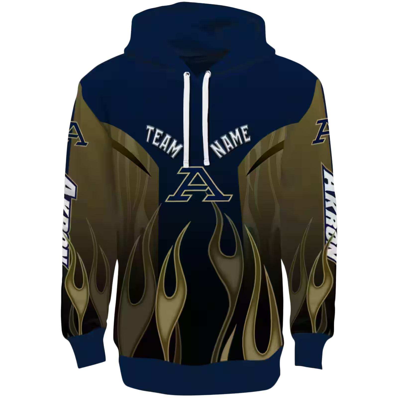 Custom Akron Zips Flame Design Blue Hoodie