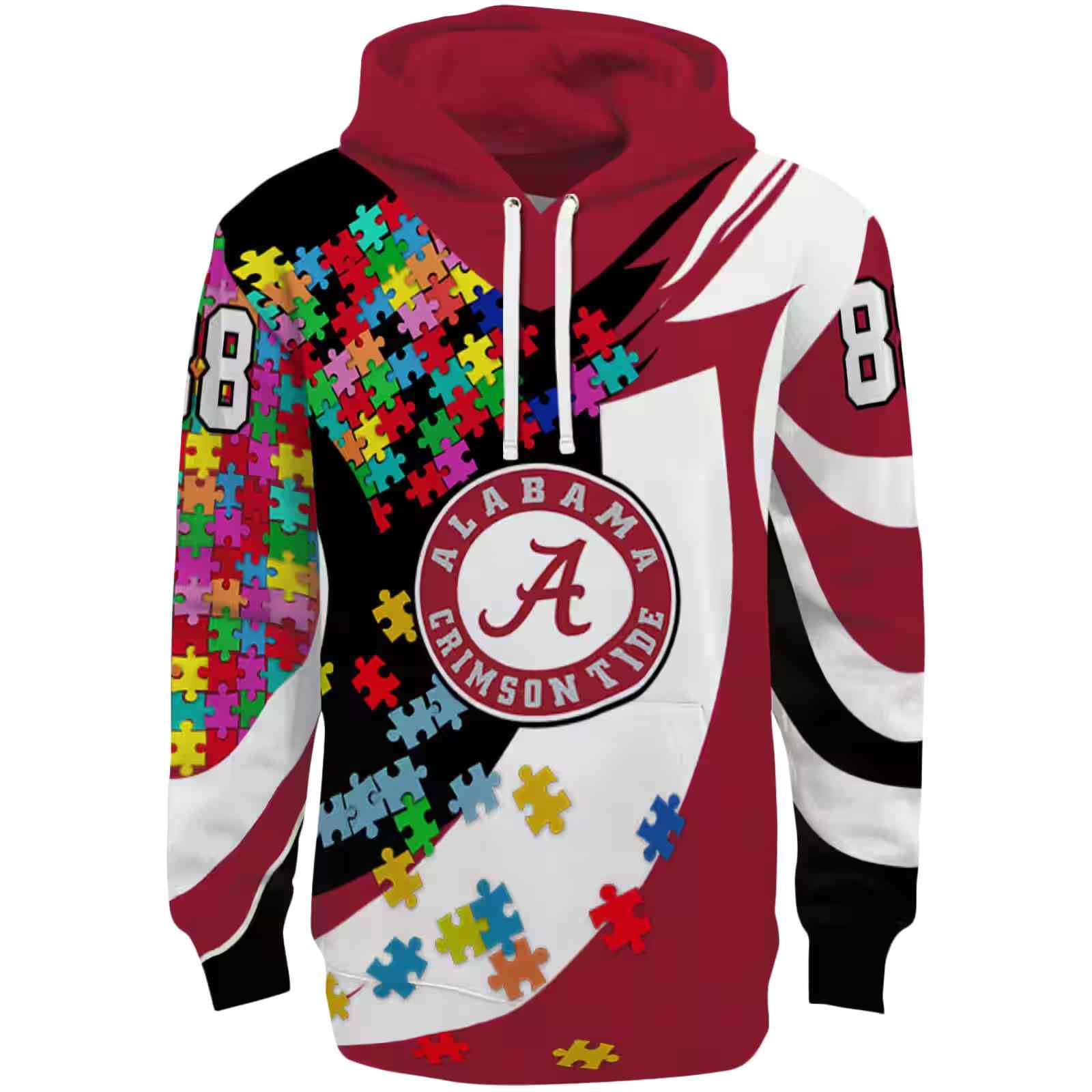 Custom Alabama Crimson Tide Puzzle Pieces Crimson Hoodie