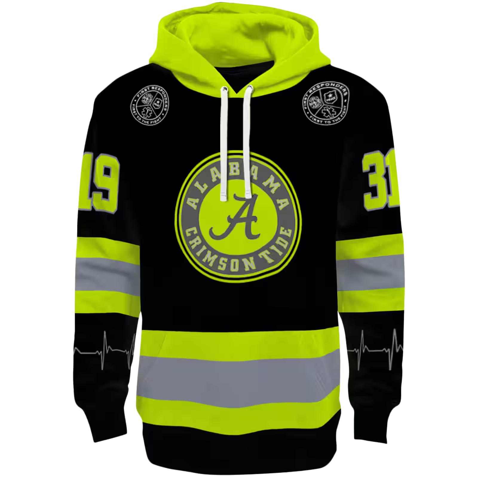 Custom Alabama Crimson Tide Safety Motif Black Neon Green Hoodie