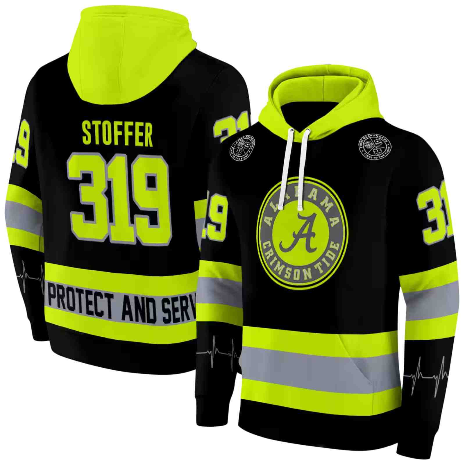 custom alabama crimson tide safety motif black neon green hoodie fashion forward