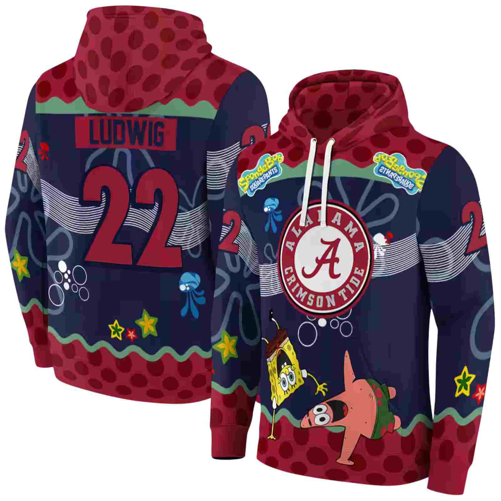 custom alabama crimson tide spongebob patrick star crimson navy hoodie fashion forward