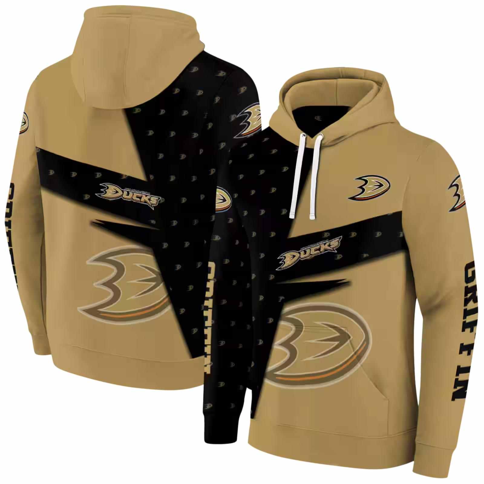 custom anaheim ducks abstract shape gold hoodie fashion forward