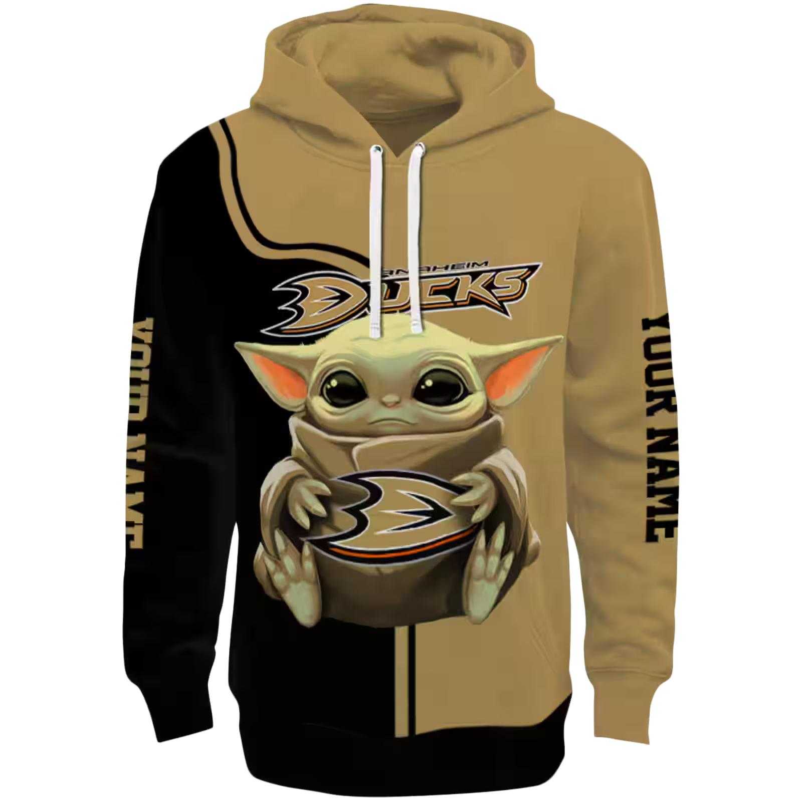 Custom Anaheim Ducks Baby Yoda Gold Black Hoodie