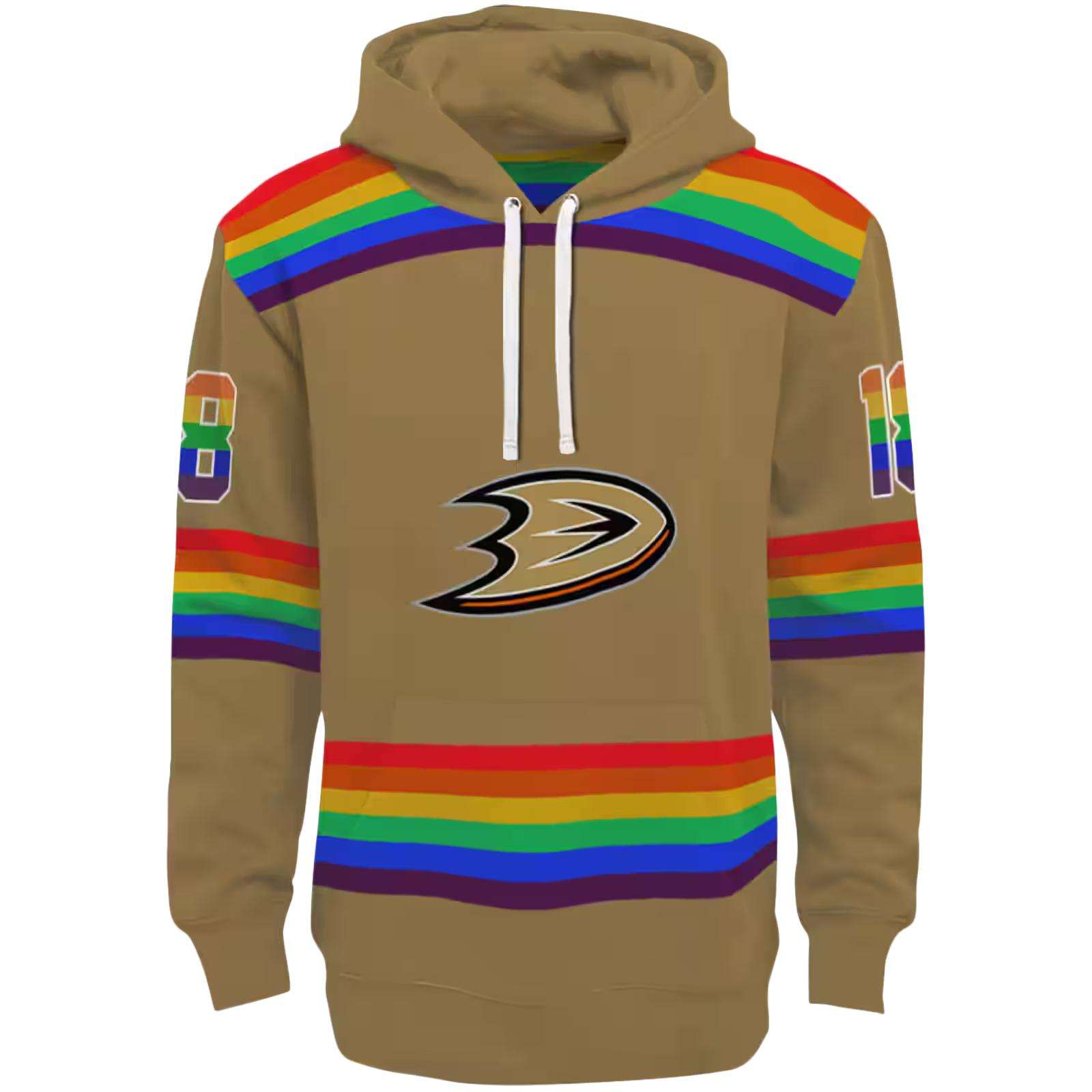 Custom Anaheim Ducks Rainbow Stripes Gold Hoodie