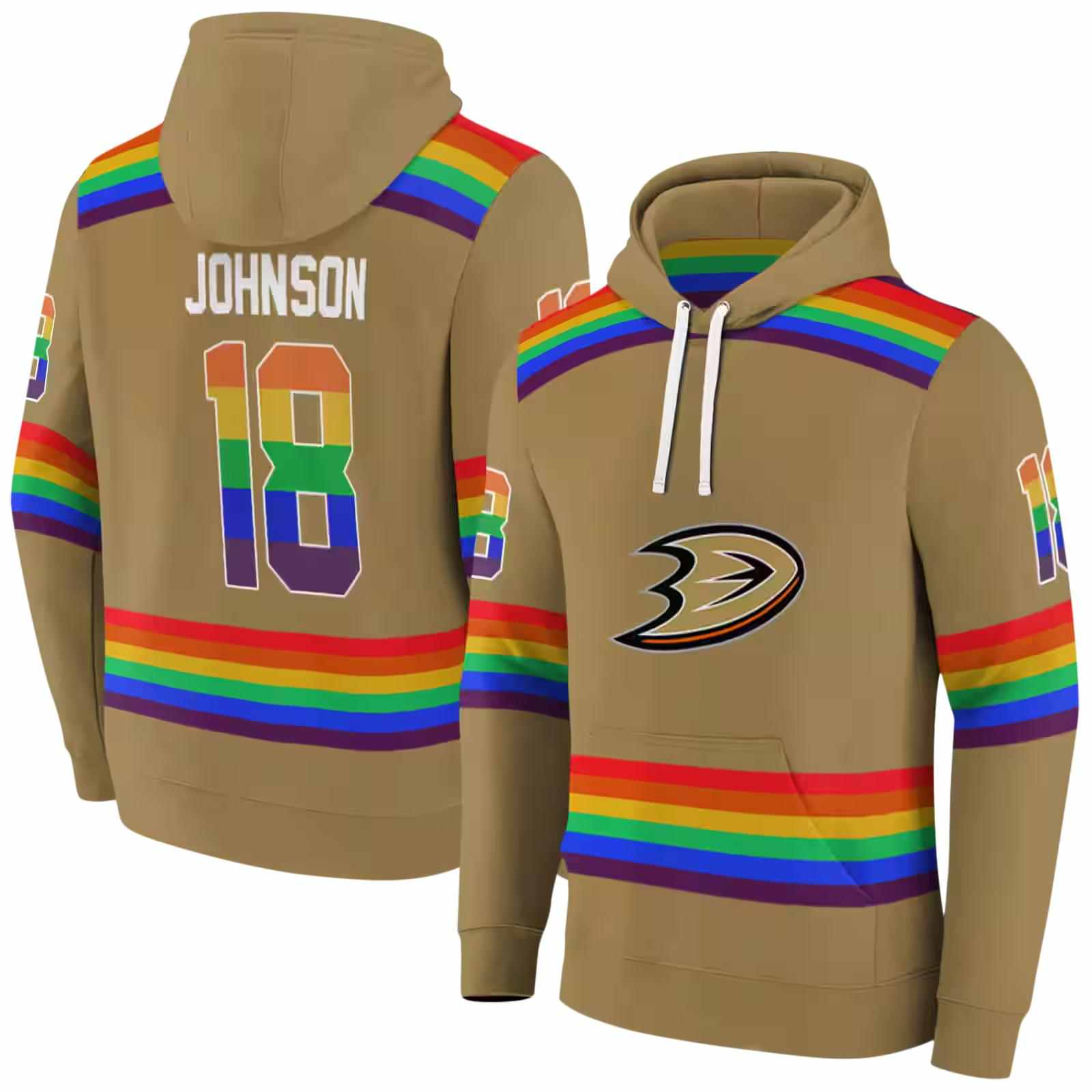 custom anaheim ducks rainbow stripes gold hoodie fashion forward