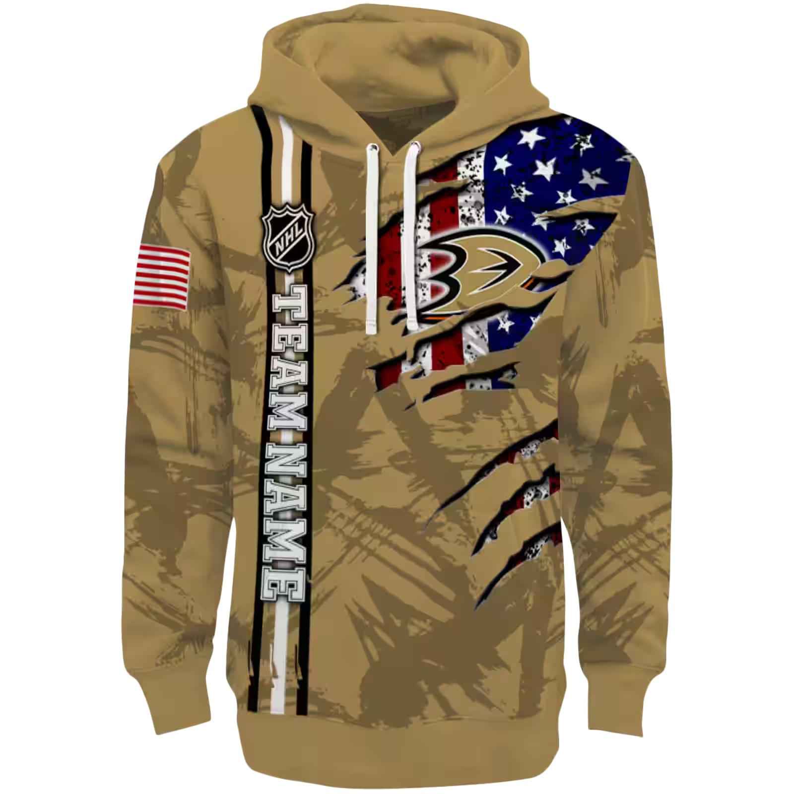 Custom Anaheim Ducks Ripped Flag Gold Hoodie