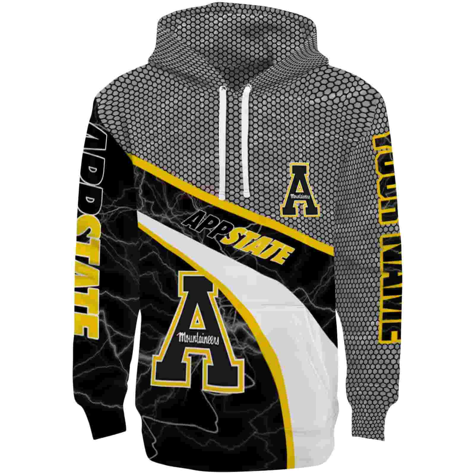 Custom Appalachian State Mountaineers Hexagonal Mesh Black Gray Hoodie