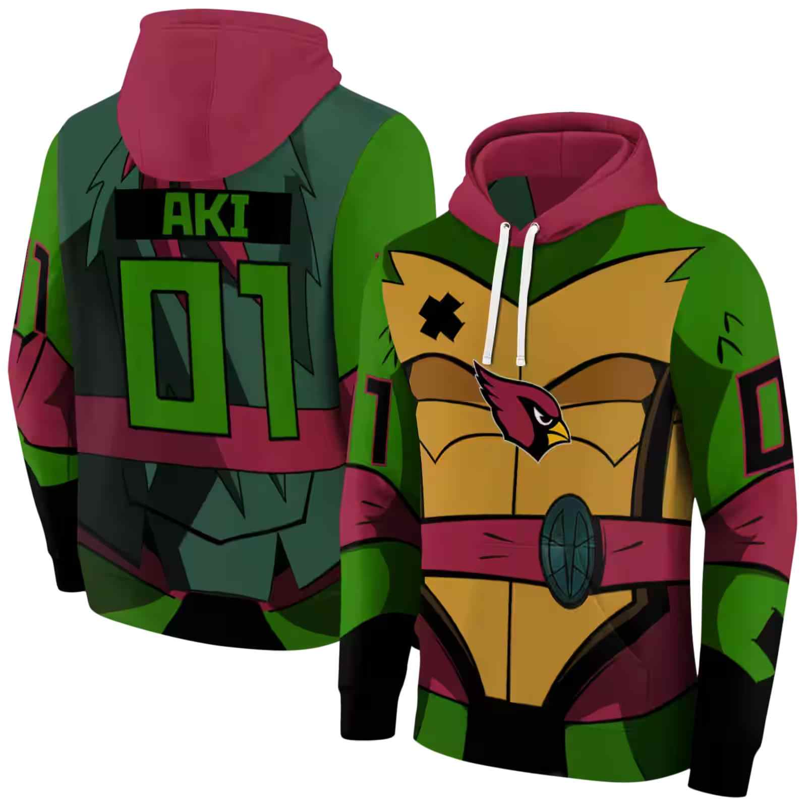 custom arizona cardinals superhero armor red green hoodie fashion forward