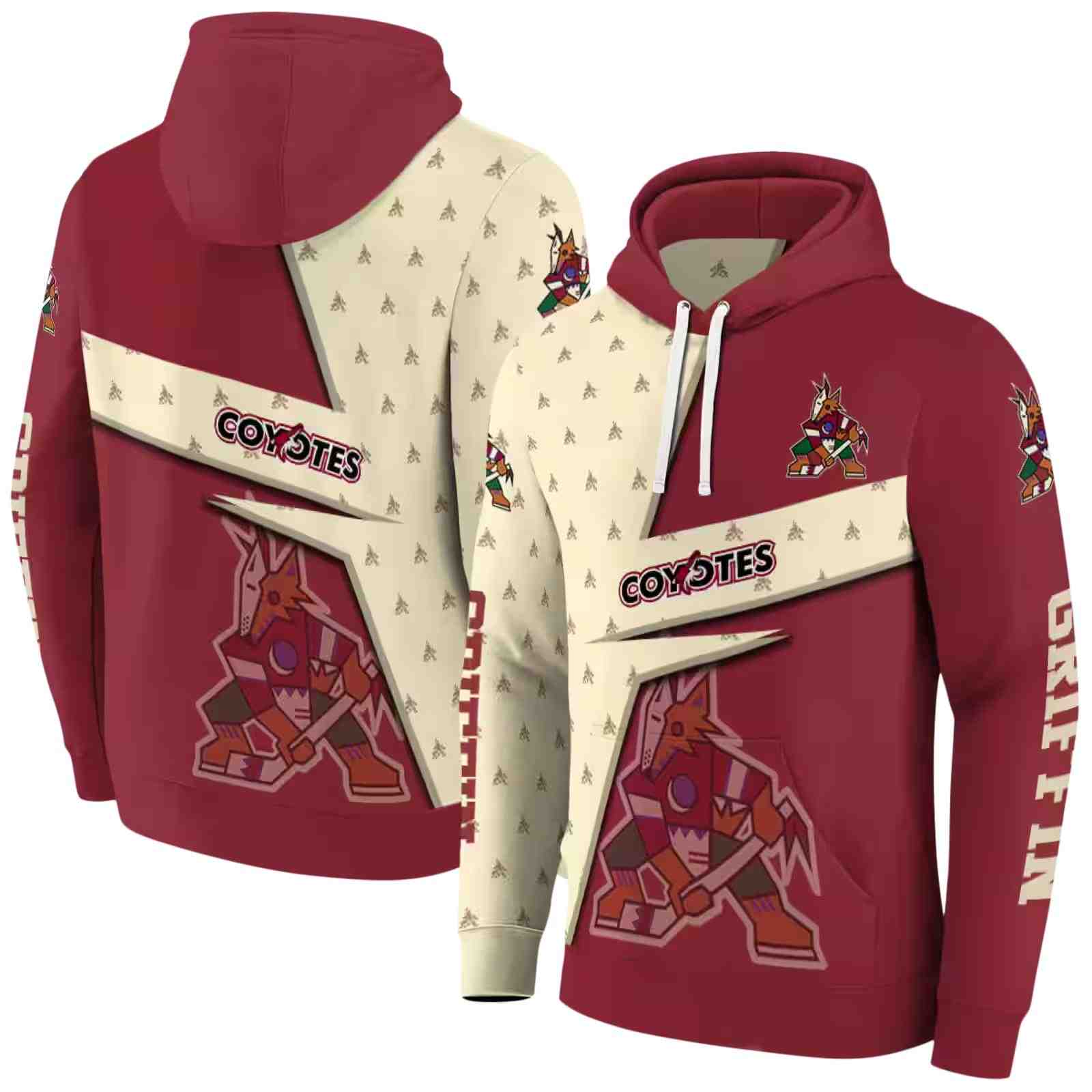 custom arizona coyotes abstract shape red hoodie fashion forward