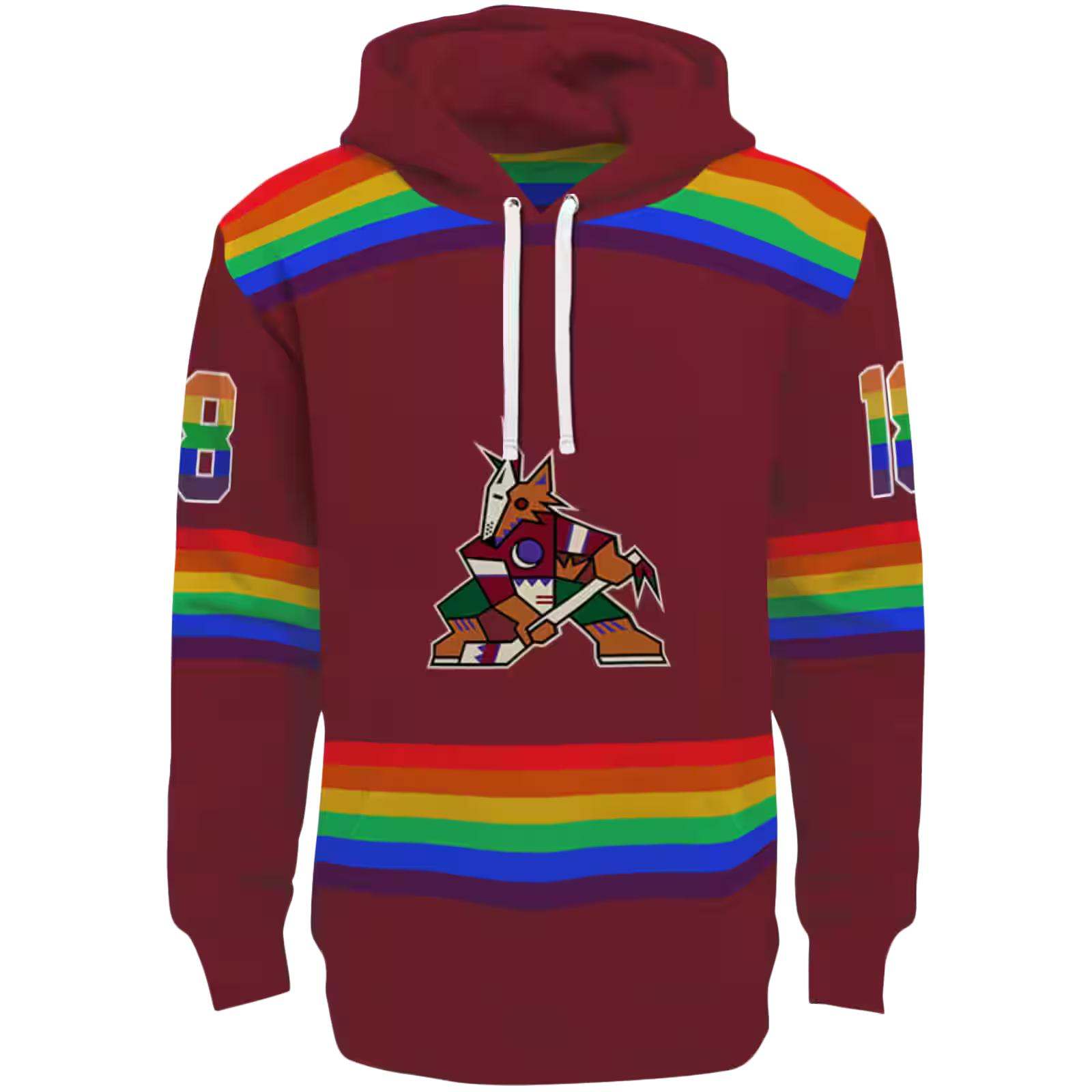 Custom Arizona Coyotes Rainbow Stripes Red Hoodie