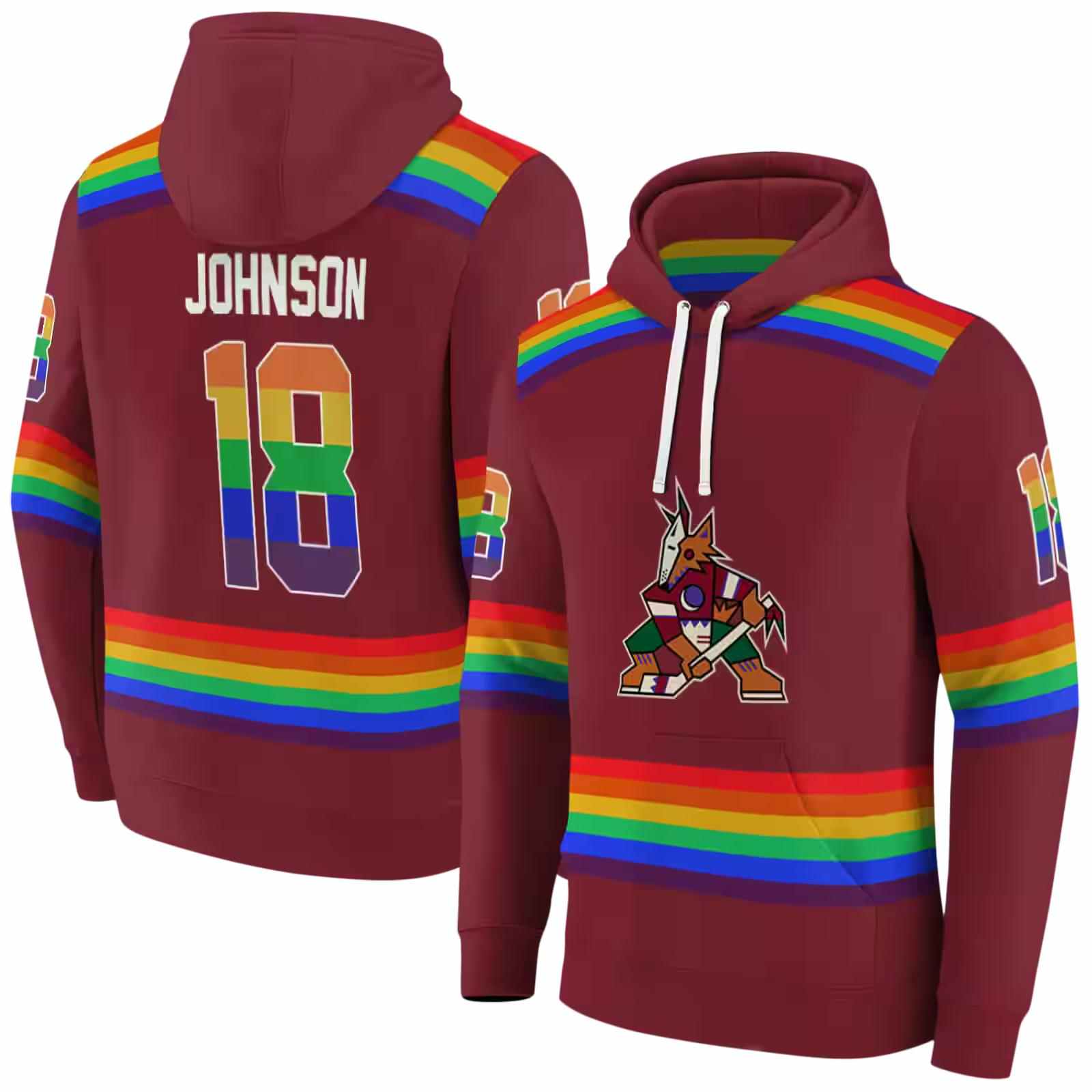 custom arizona coyotes rainbow stripes red hoodie fashion forward