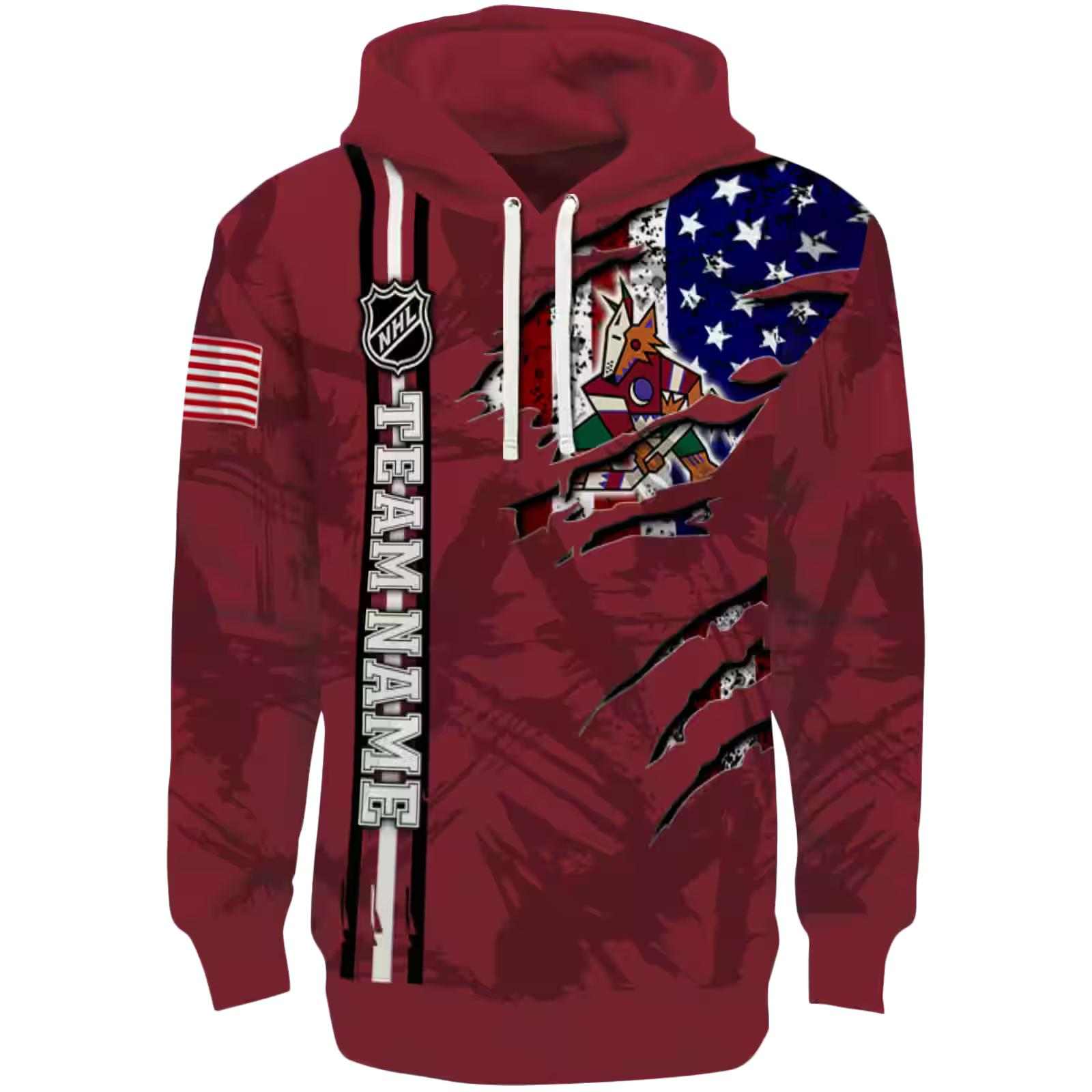 Custom Arizona Coyotes Ripped Flag Red Hoodie