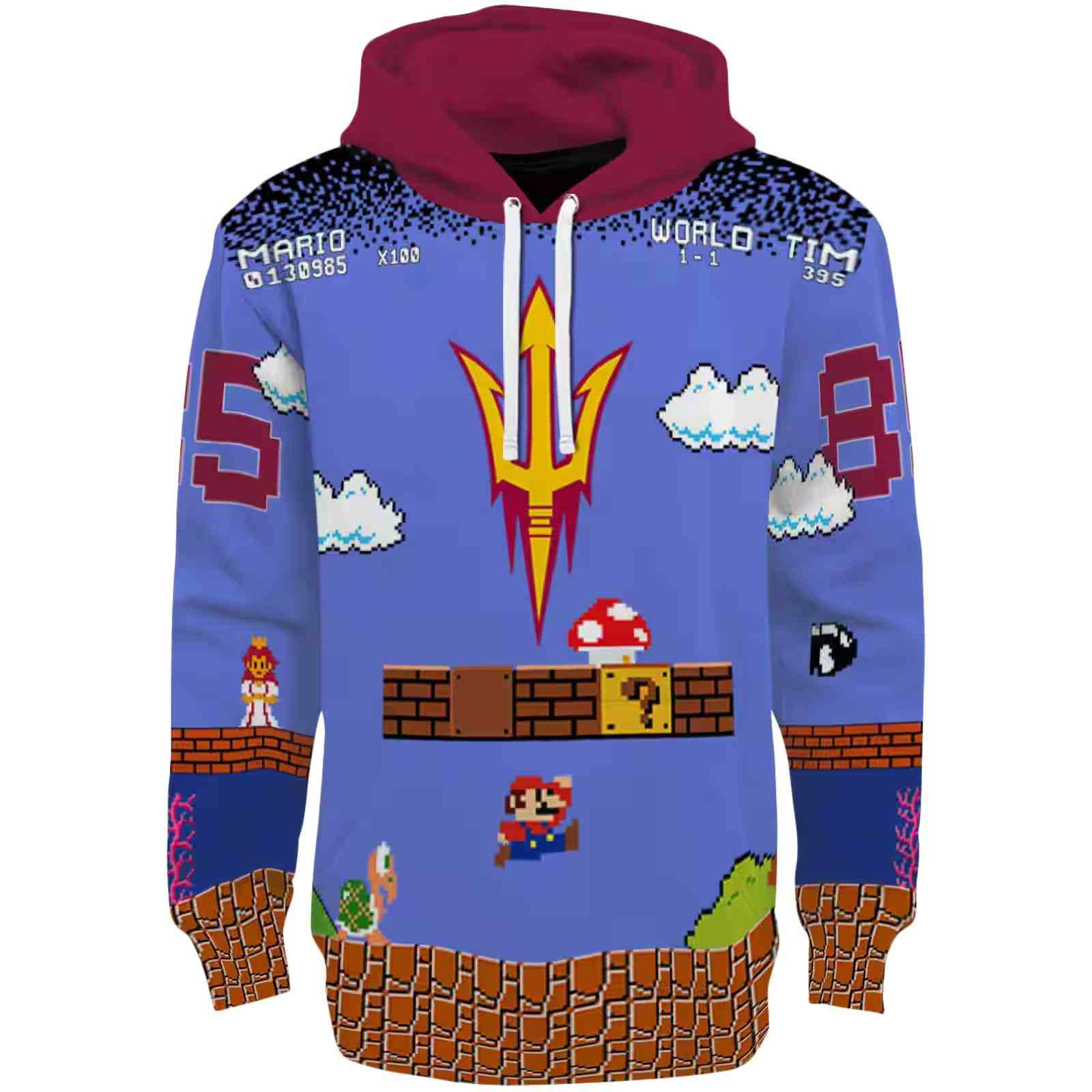 Custom Arizona State Sun Devils Mario Blue Black Hoodie