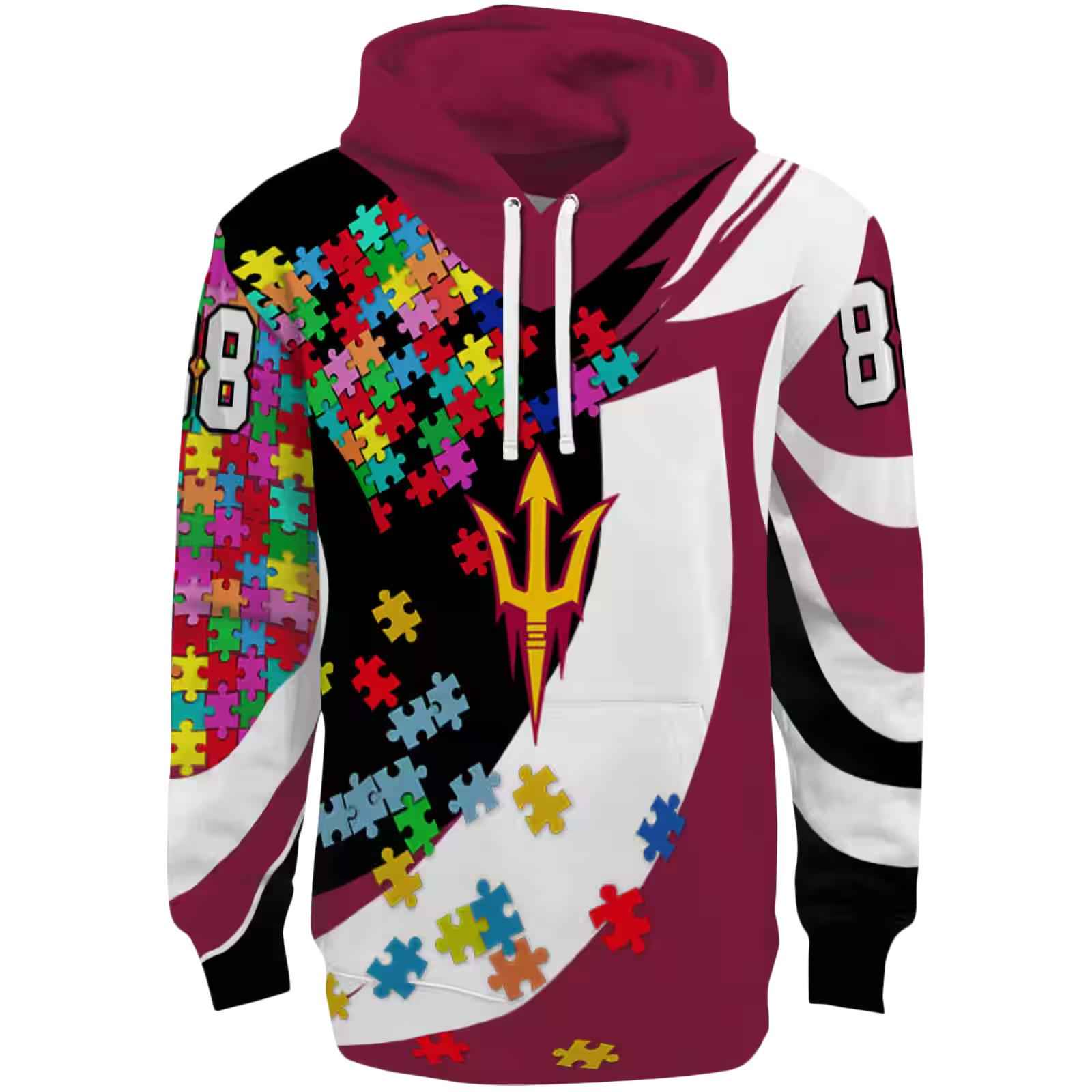 Custom Arizona State Sun Devils Puzzle Pieces Maroon Hoodie