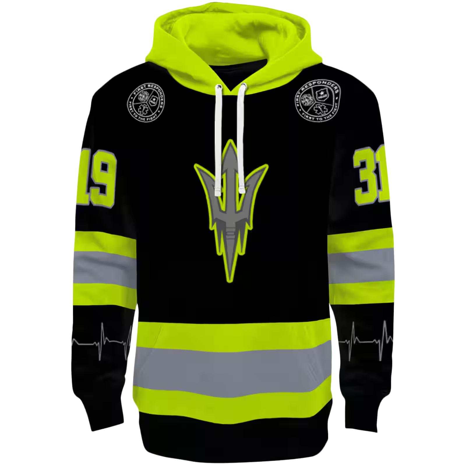 Custom Arizona State Sun Devils Safety Motif Black Neon Green Hoodie