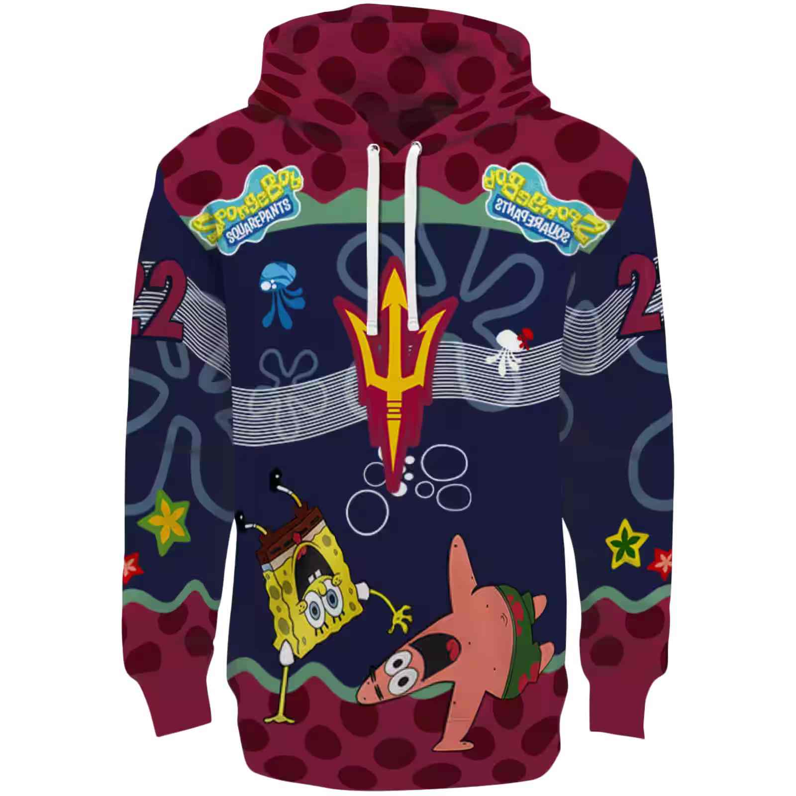 Custom Arizona State Sun Devils Spongebob Patrick Star Maroon Navy Hoodie