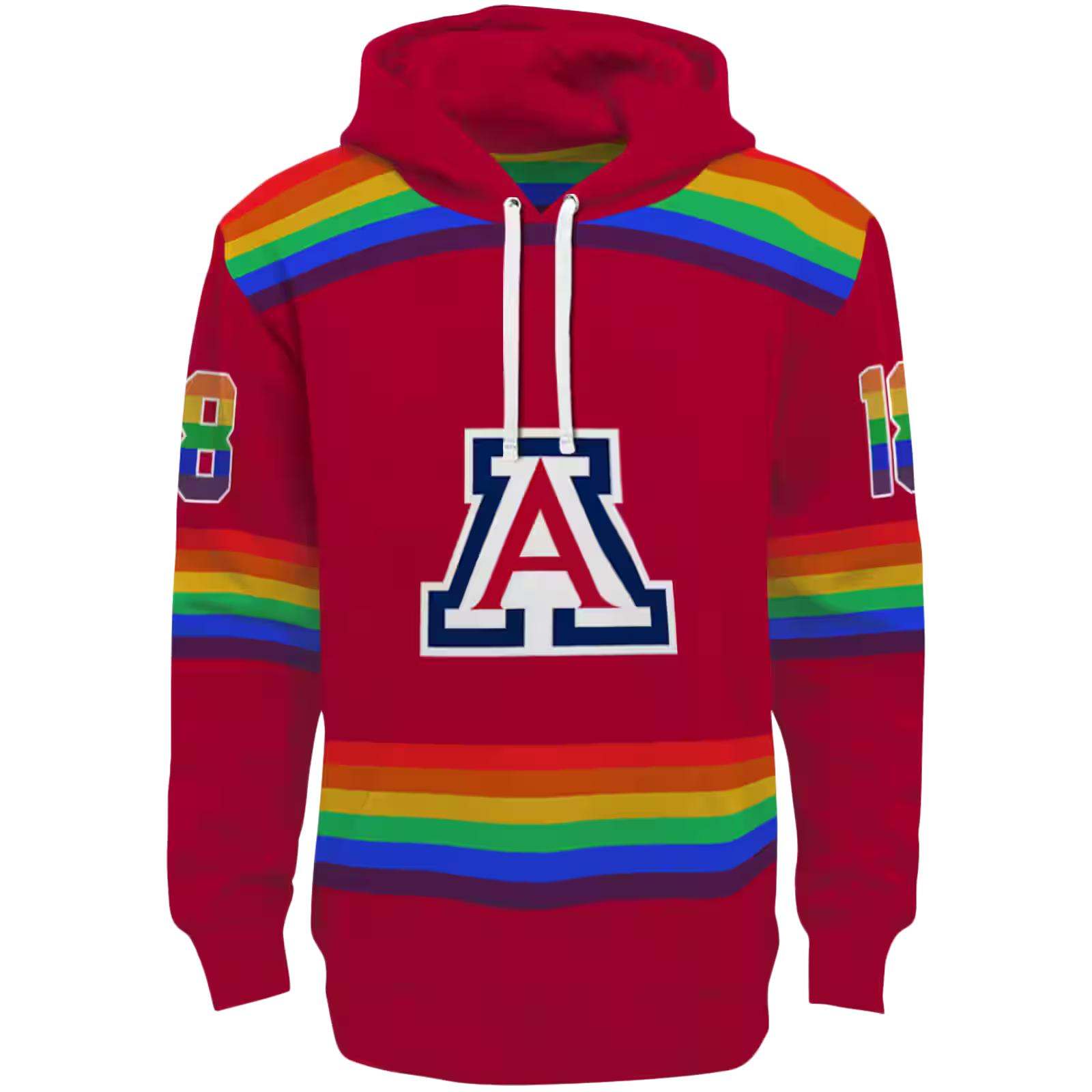 Custom Arizona Wildcats Rainbow Stripes Red Hoodie