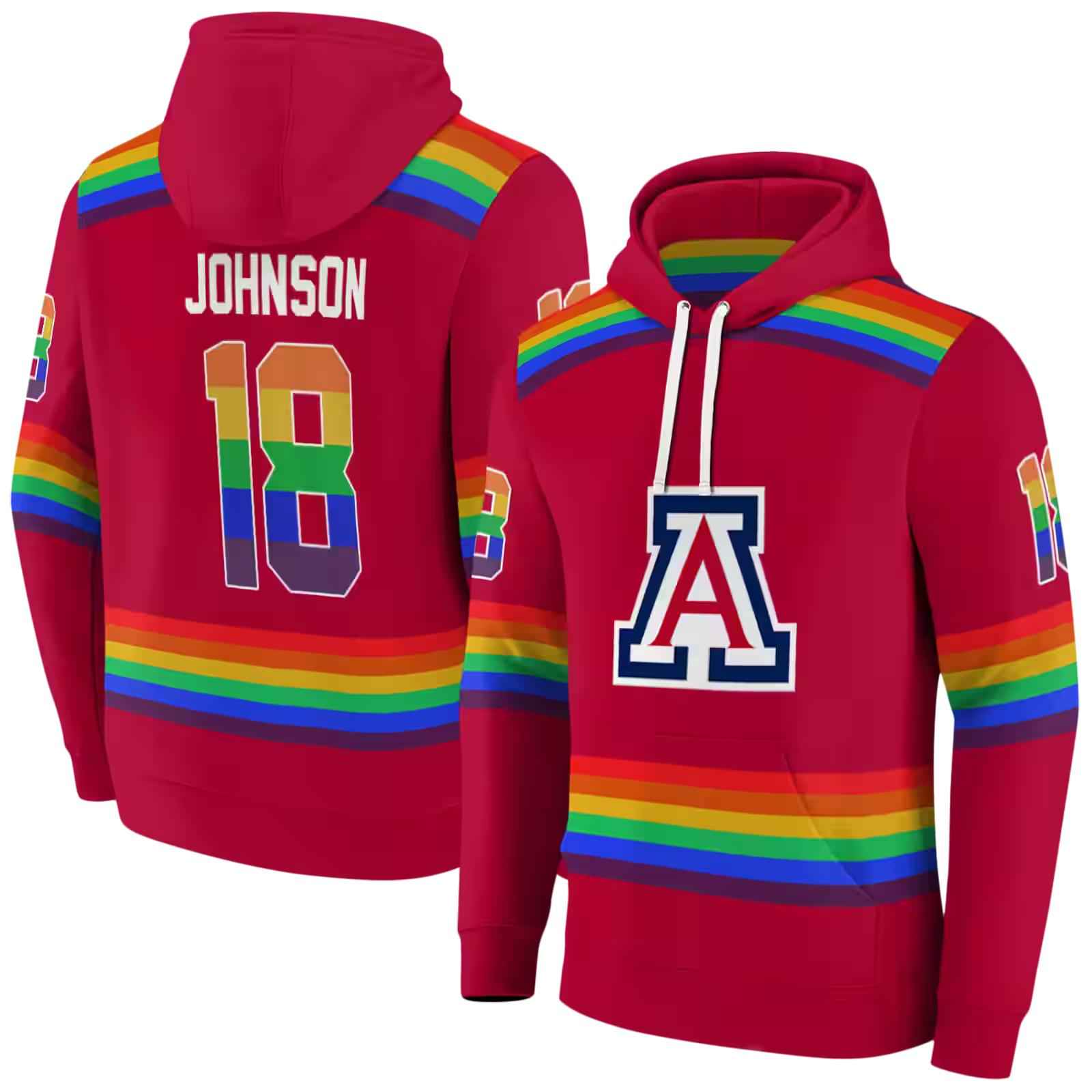 custom arizona wildcats rainbow stripes red hoodie fashion forward