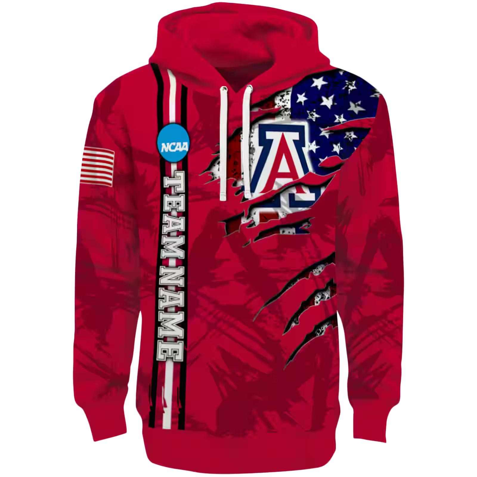 Custom Arizona Wildcats Ripped Flag Red Hoodie