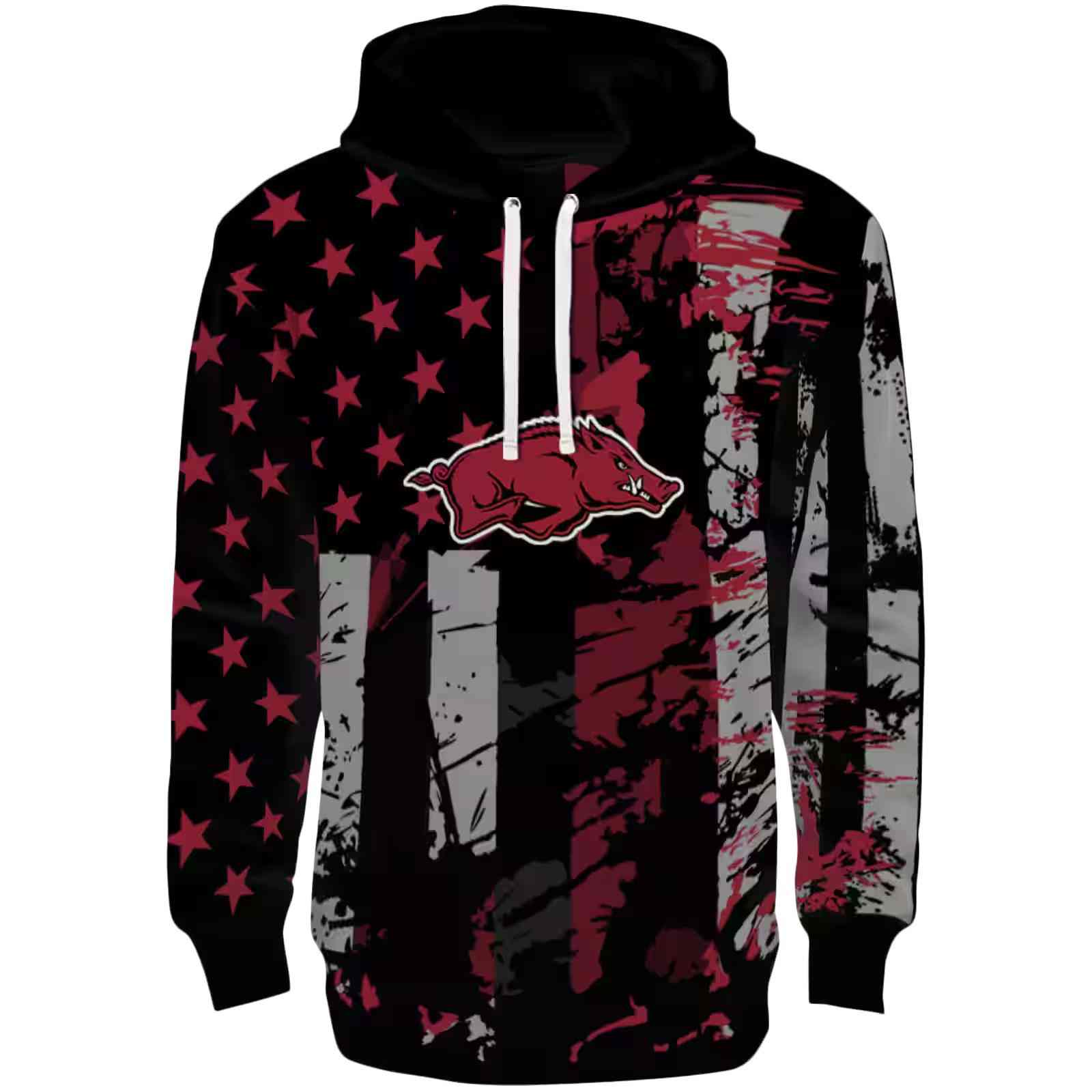 Custom Arkansas Razorbacks Distressed Flag Red Black Hoodie