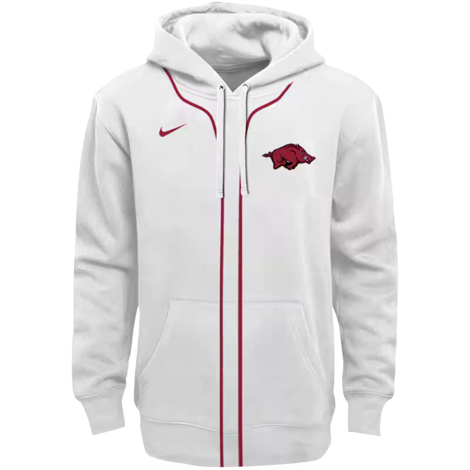 Custom Arkansas Razorbacks Sporty Stripe White Hoodie