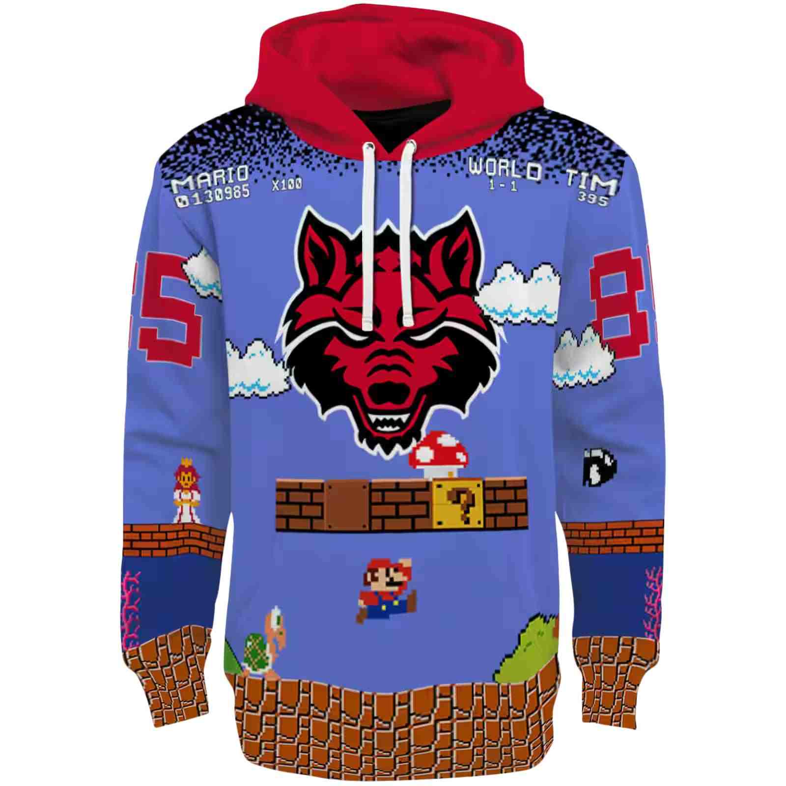 Custom Arkansas State Red Wolves Mario Blue Black Hoodie