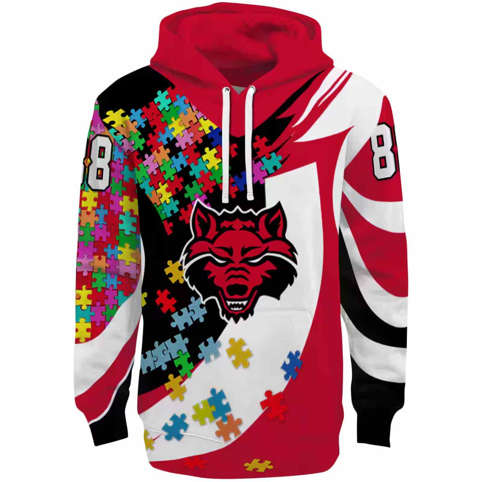 Custom Arkansas State Red Wolves Puzzle Pieces Scarlet Hoodie