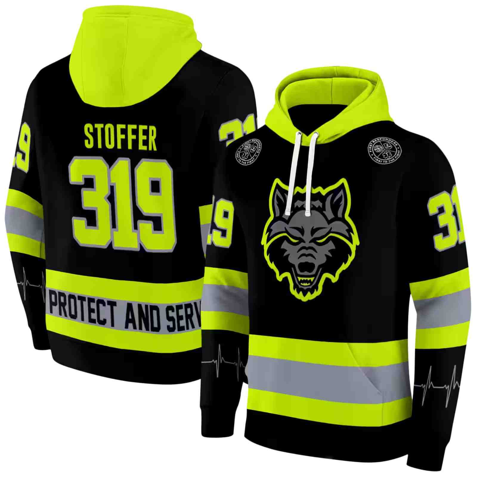 custom arkansas state red wolves safety motif black neon green hoodie fashion forward