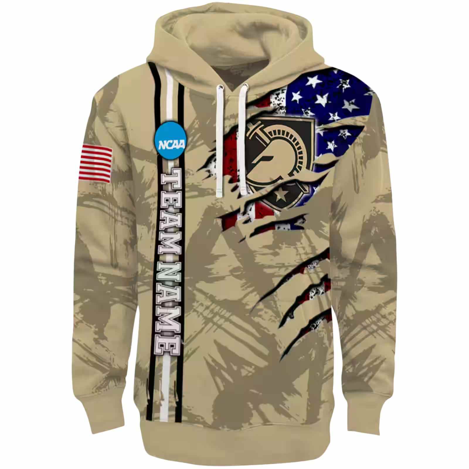 Custom Army Black Knights Ripped Flag Gold Hoodie