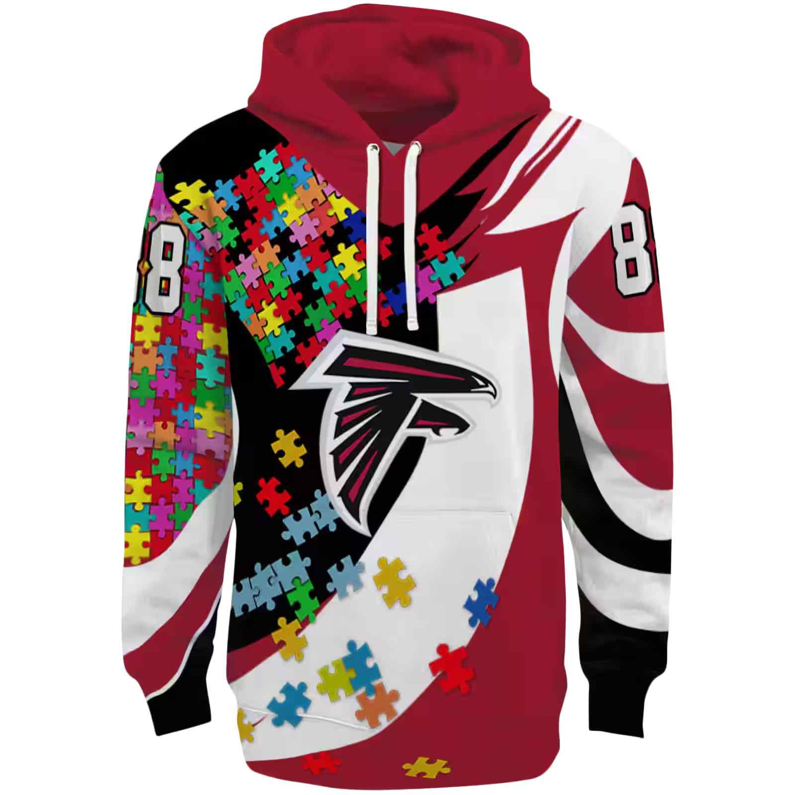 Custom Atlanta Falcons Puzzle Pieces Red Hoodie