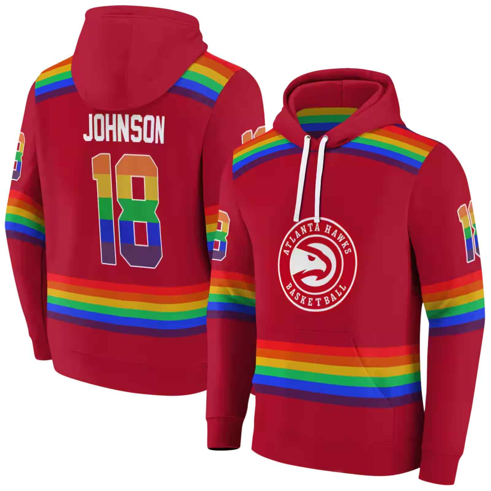 custom atlanta hawks rainbow stripes red hoodie fashion forward