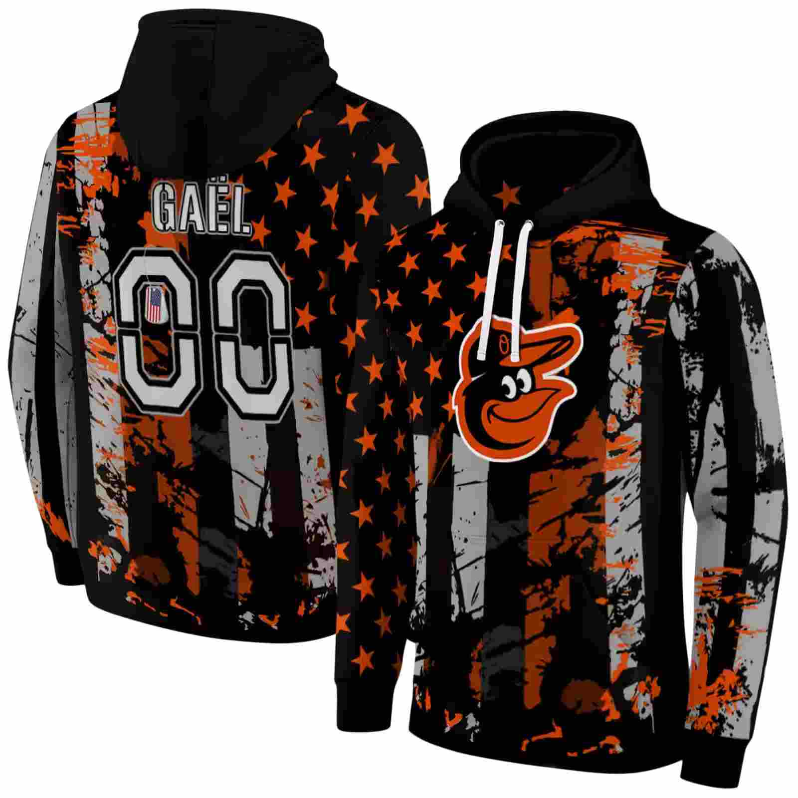 custom baltimore orioles distressed flag orange black hoodie fashion forward