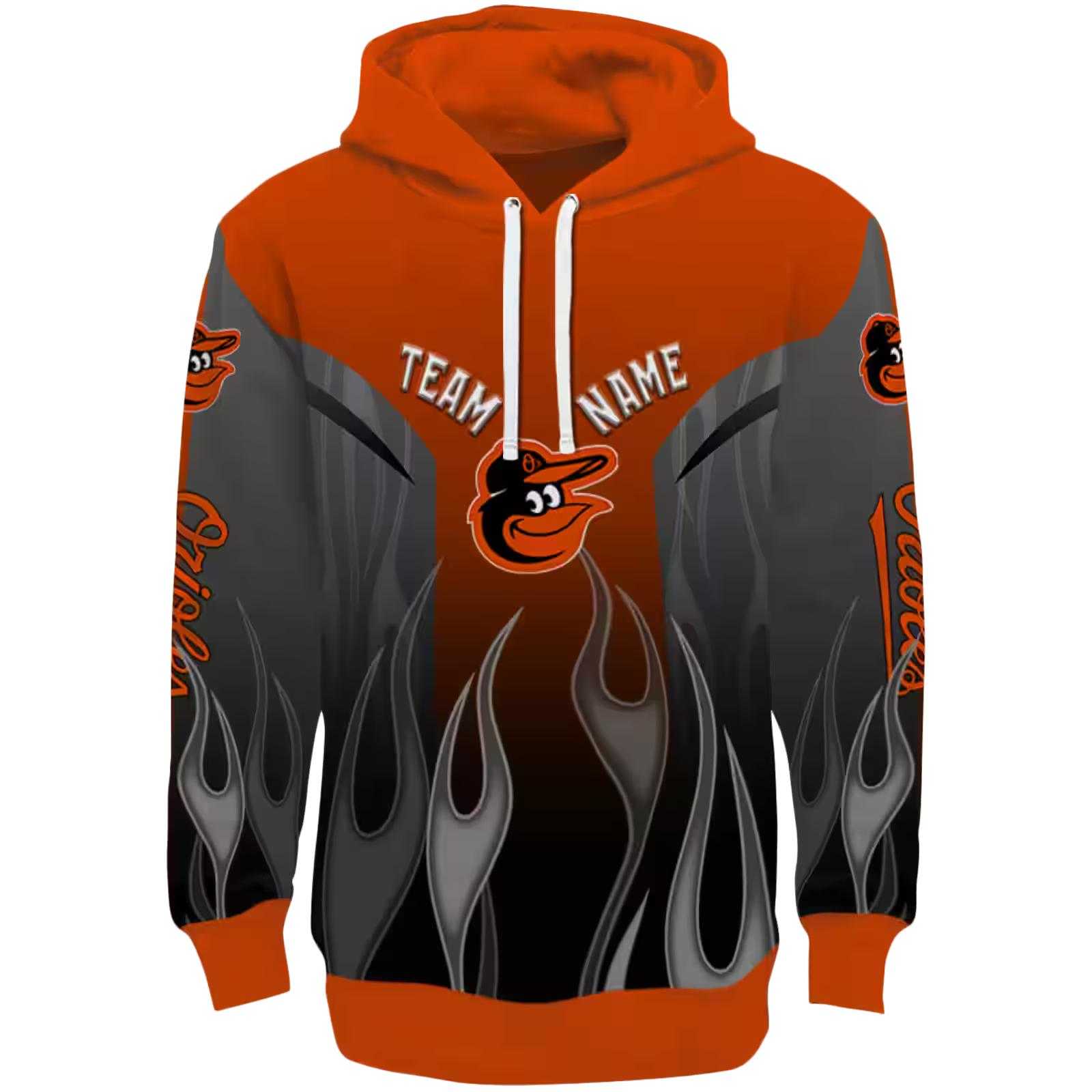 Custom Baltimore Orioles Flame Design Orange Hoodie