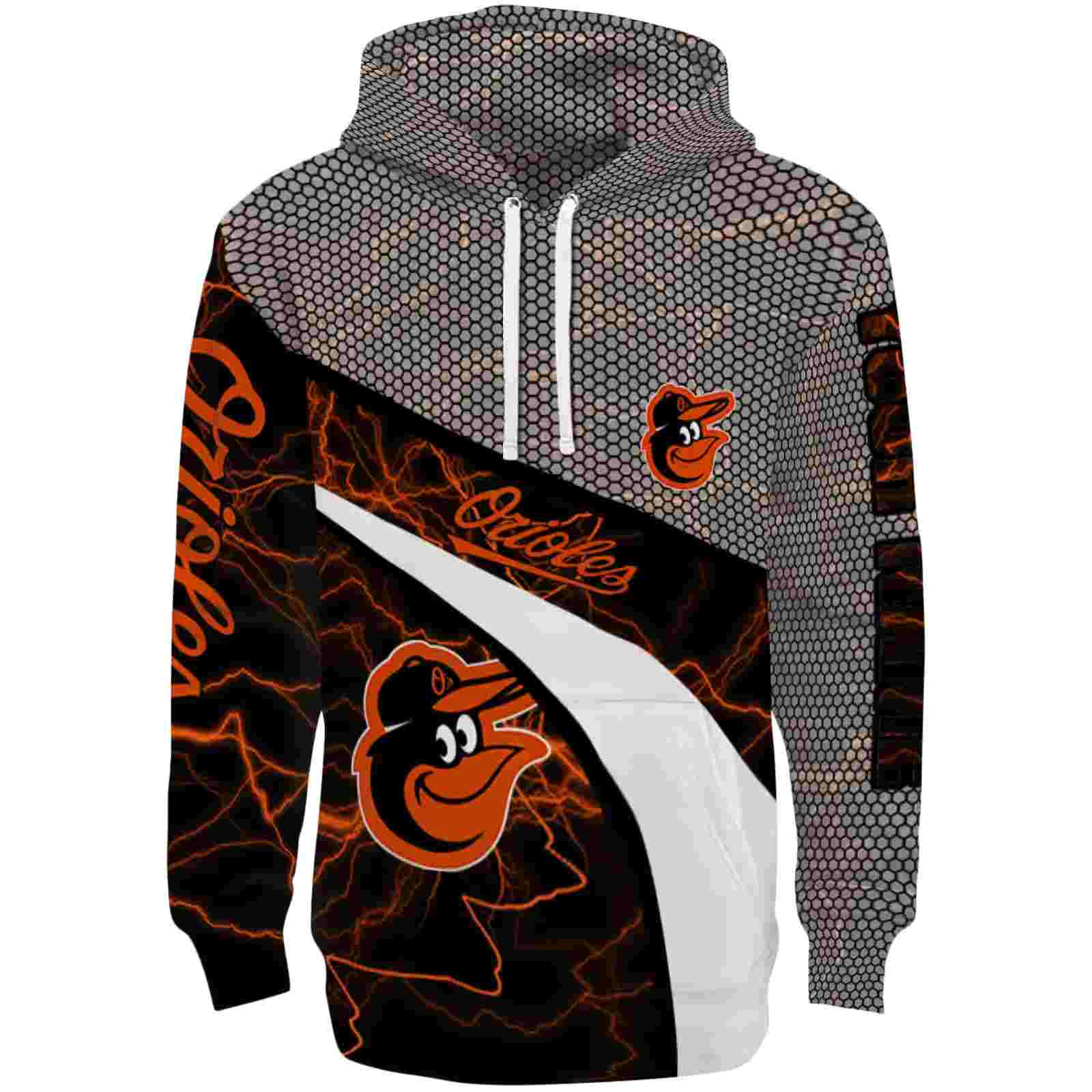 Custom Baltimore Orioles Hexagonal Mesh Orange Black Gray Hoodie