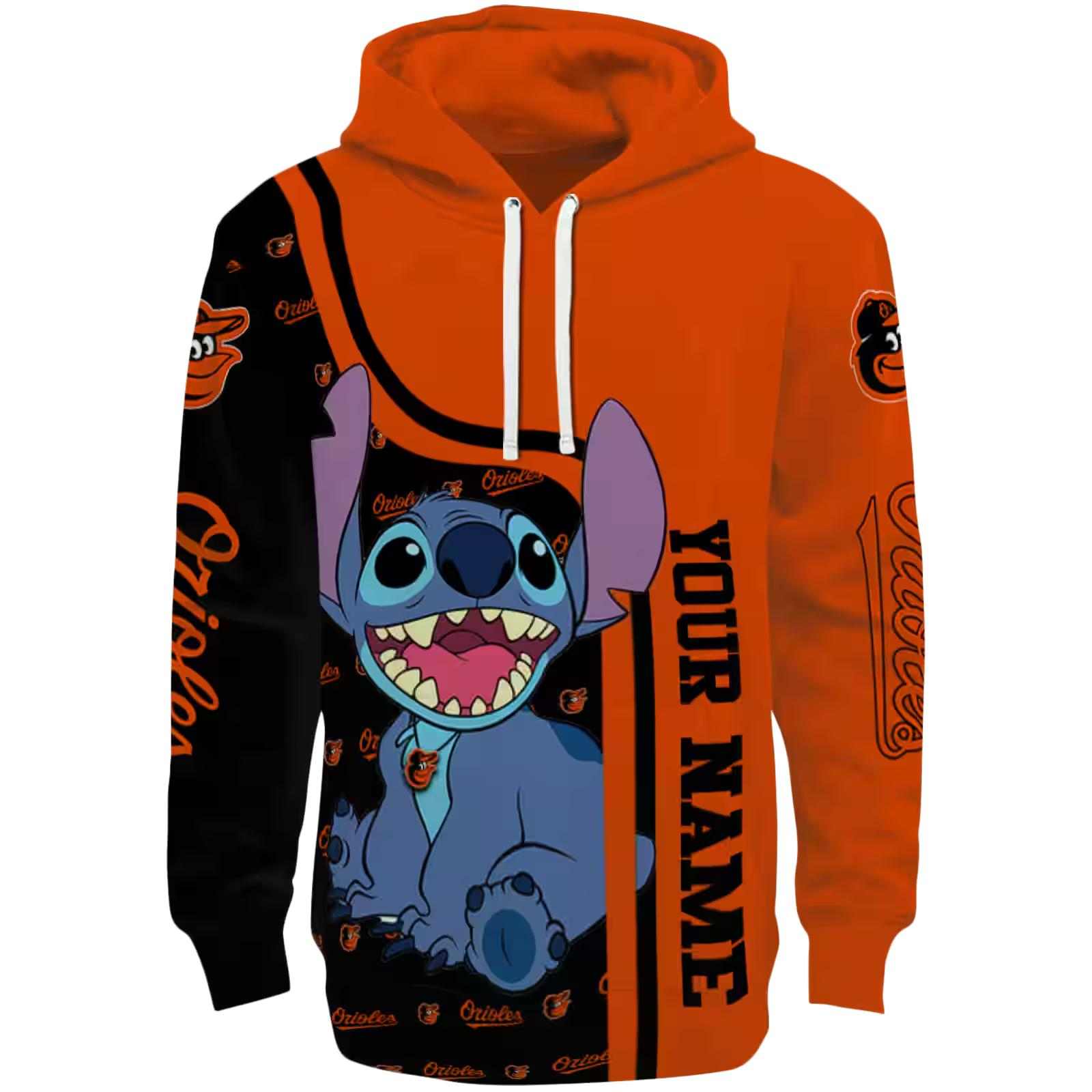 Custom Baltimore Orioles Stitch Orange Hoodie