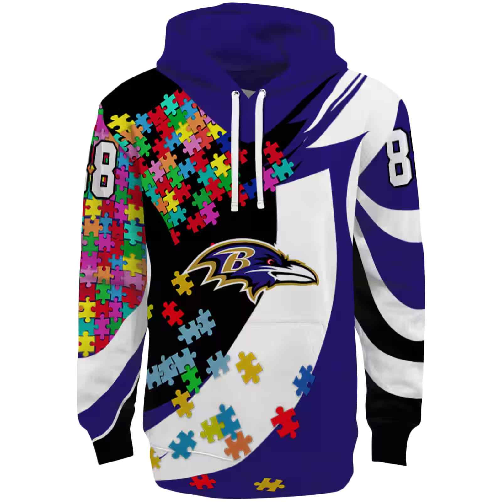 Custom Baltimore Ravens Puzzle Pieces Purple Hoodie