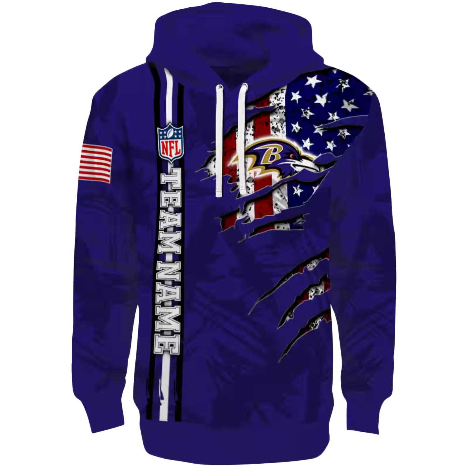 Custom Baltimore Ravens Ripped Flag Purple Hoodie