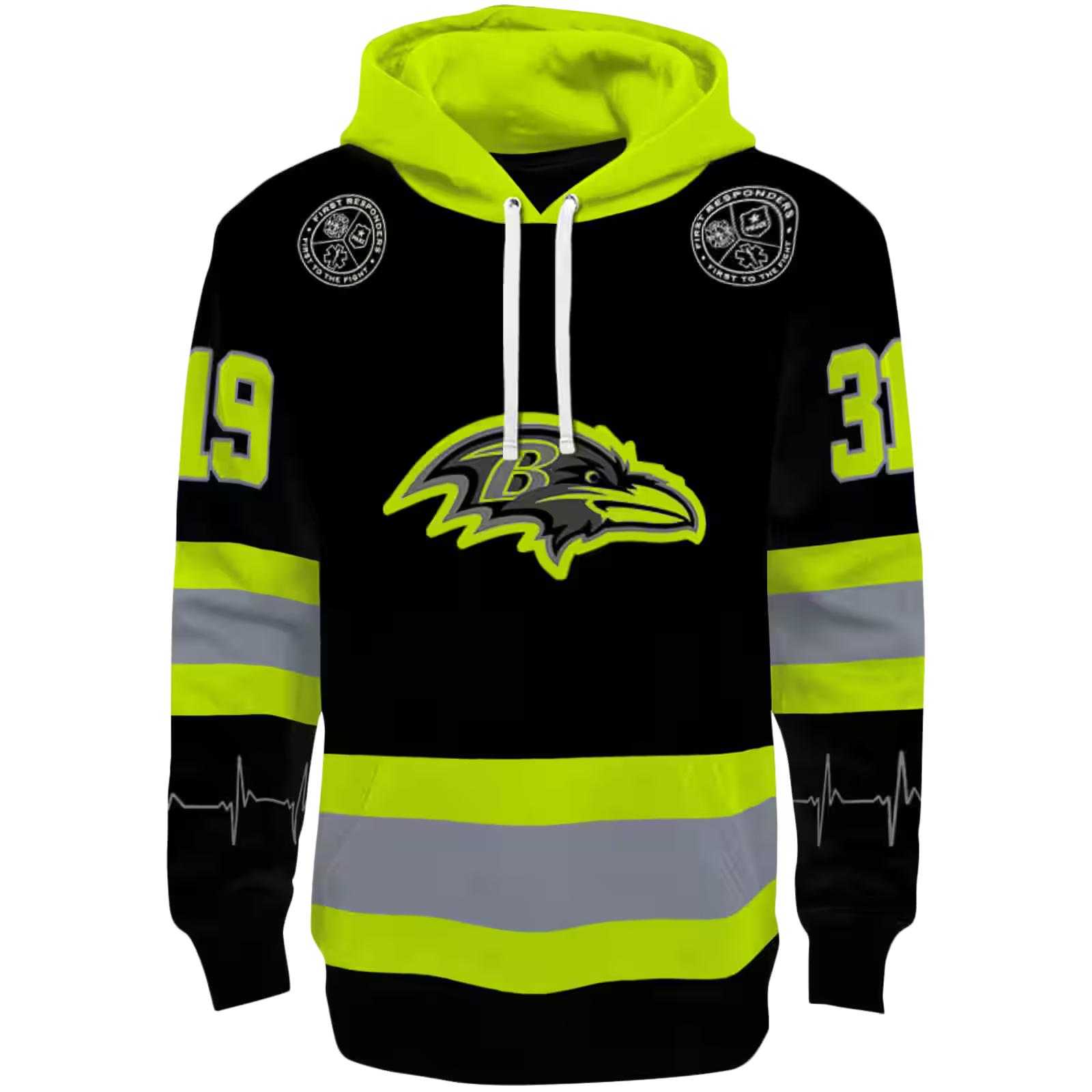 Custom Baltimore Ravens Safety Motif Black Neon Green Hoodie
