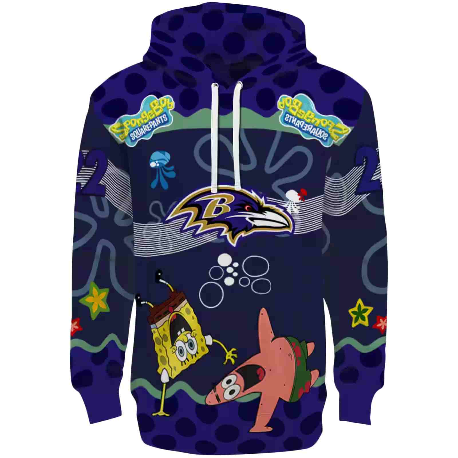 Custom Baltimore Ravens Spongebob Patrick Star Purple Navy Hoodie