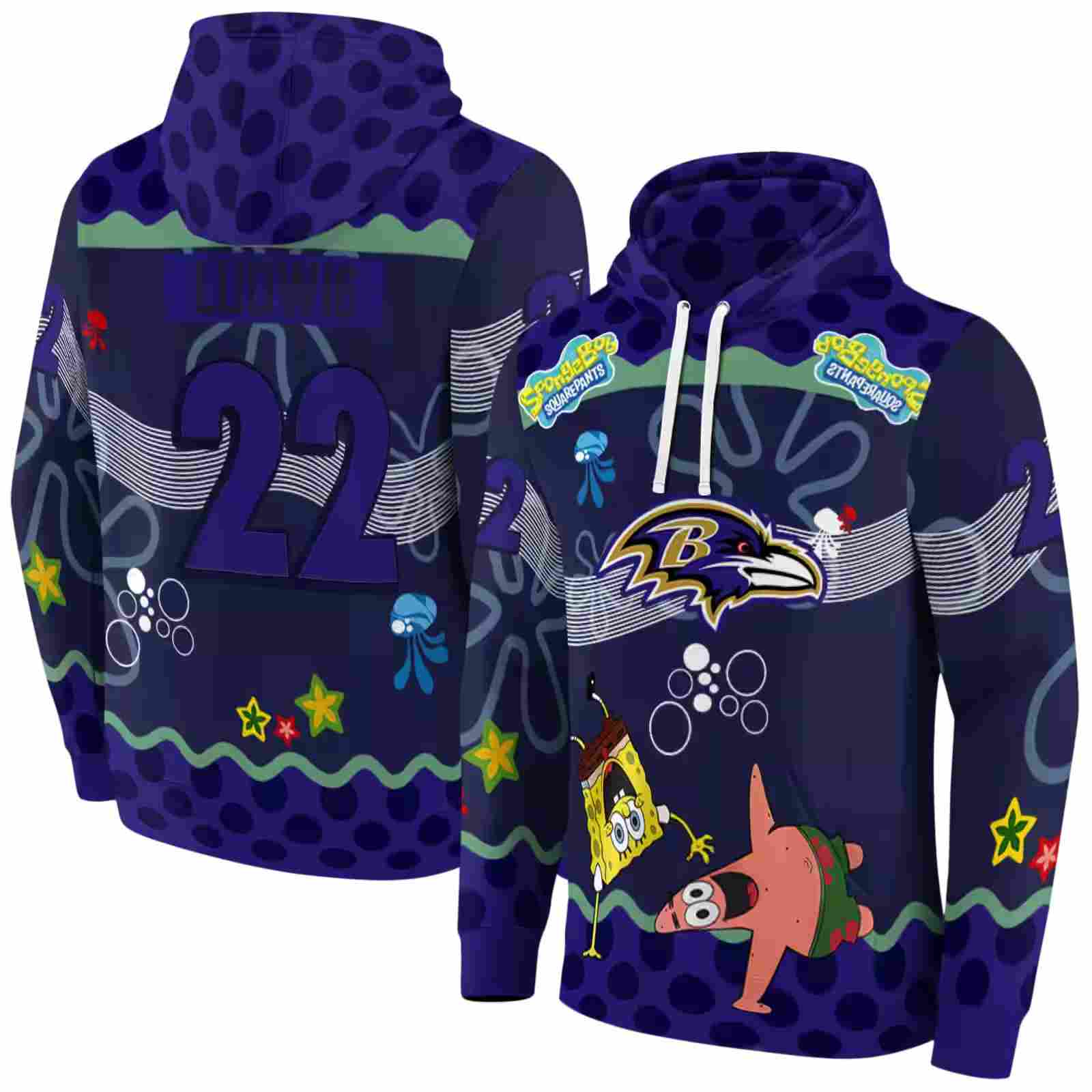 custom baltimore ravens spongebob patrick star purple navy hoodie fashion forward